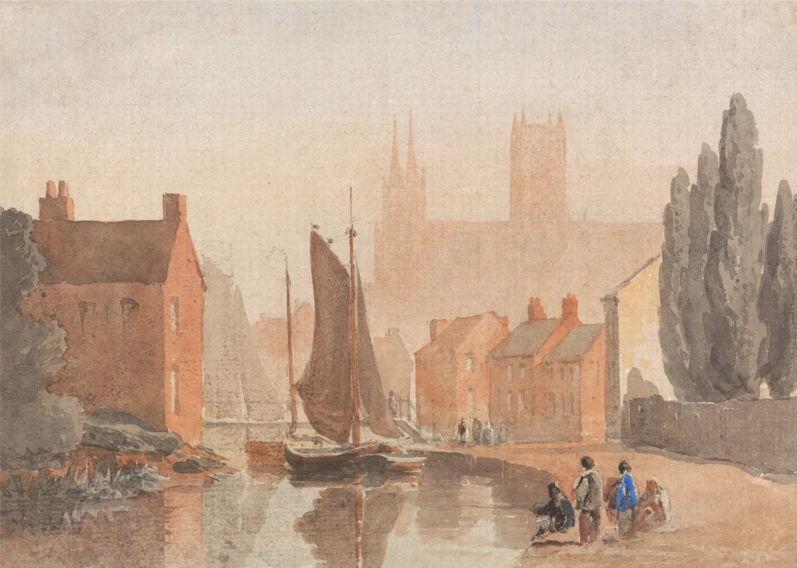Lincoln Cathedral From Brayford Pool Wall Art by David Cox - Canvas Print