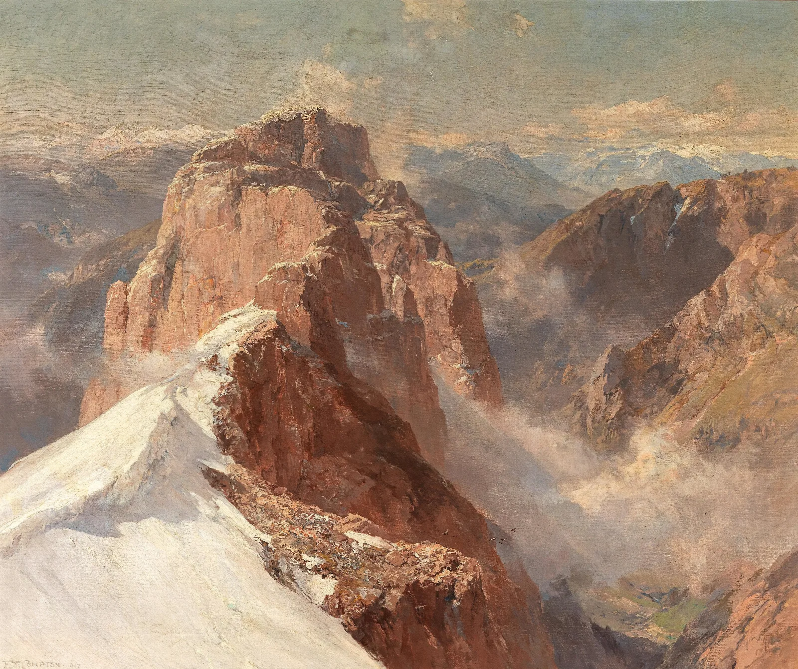 A View Of Crozzon Di Brenta From Cima Tosa With Pilastro Dei Francesi Wall Art by Edward Theodore Compton - Canvas Print