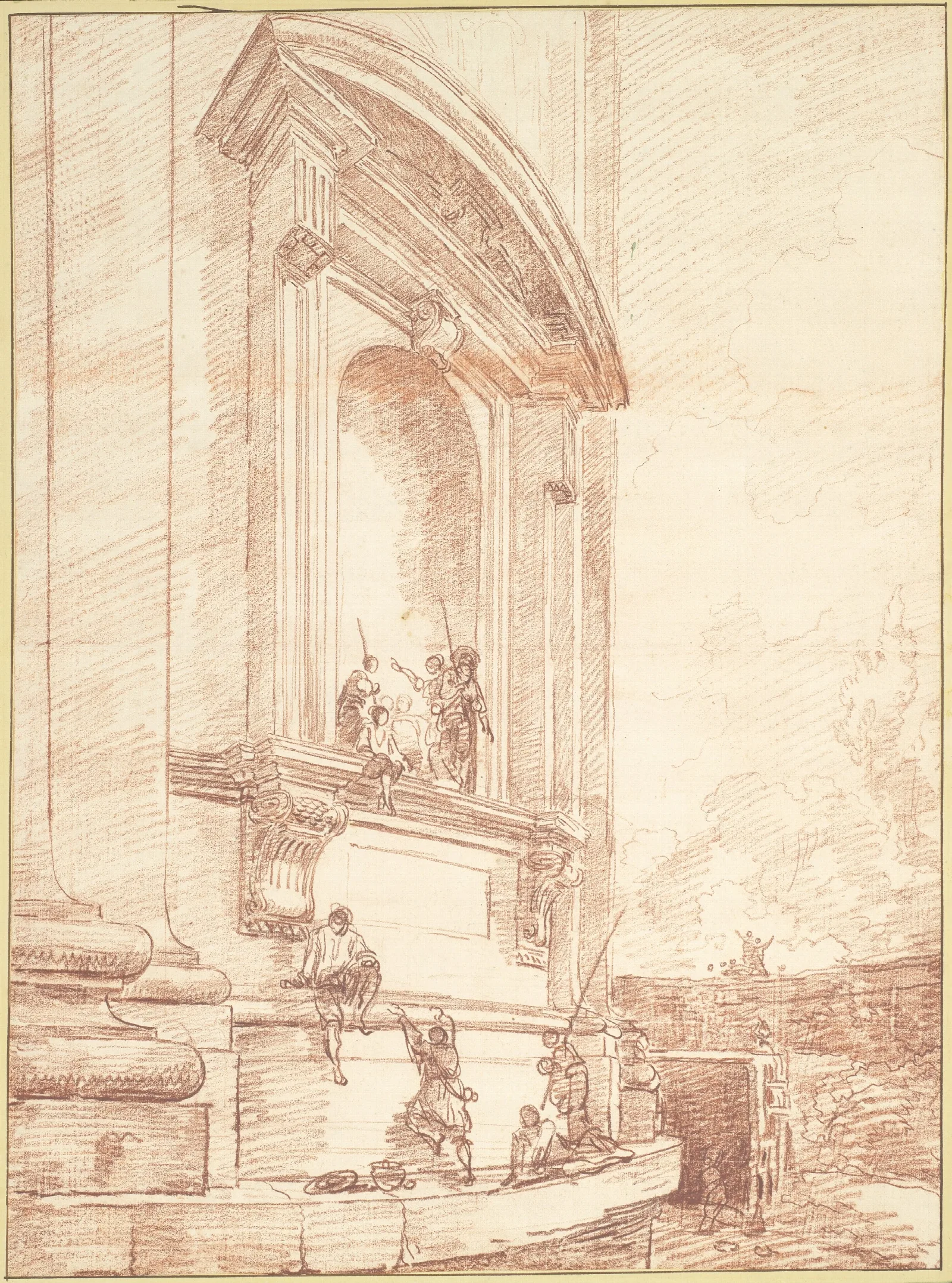 Figures In One Of Michelangelos Niches On The Apse Of St Peters Rome Wall Art by Hubert Robert - Canvas Print