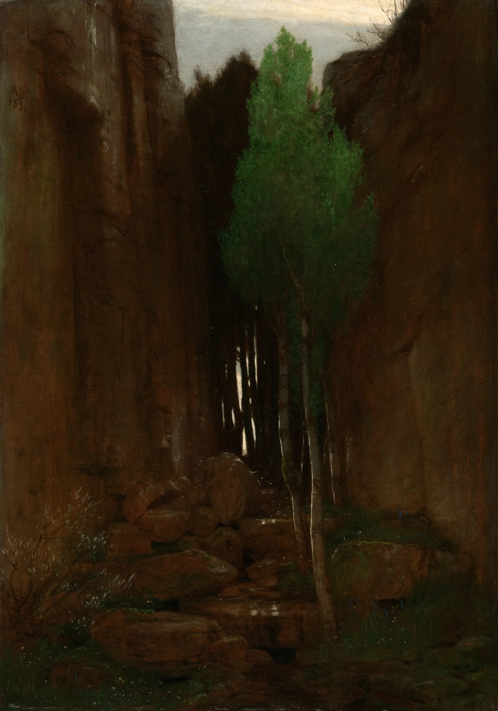 Spring In A Narrow Gorge Quell In Einer Felsschluct Wall Art by Arnold Böcklin - Canvas Print