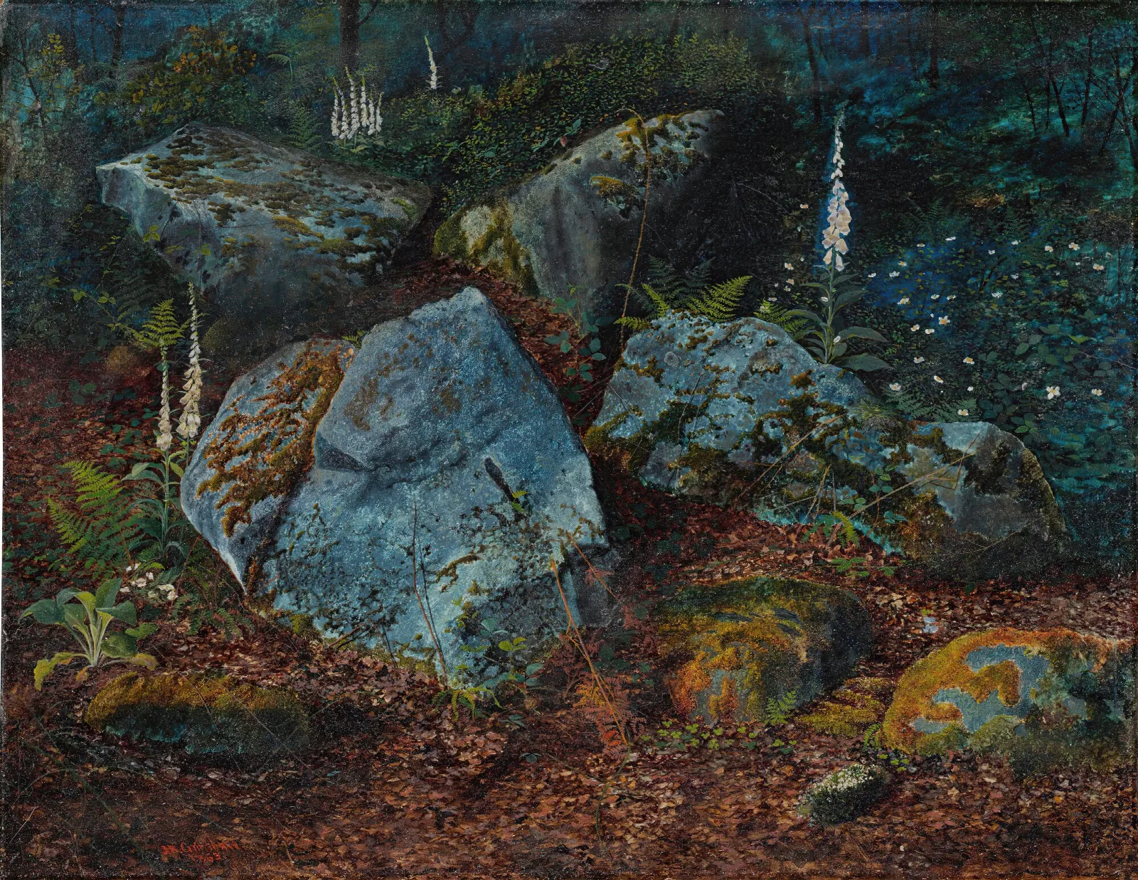 Boulders In Storsforth Wood Wall Art by John Atkinson Grimshaw - Canvas Print