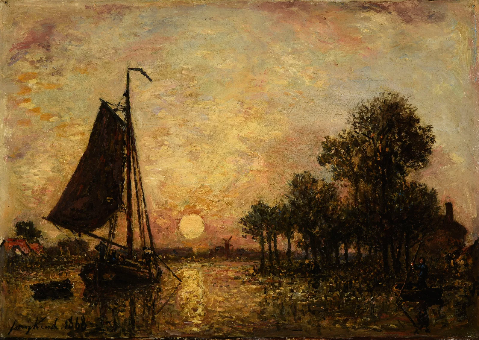 Coucher De Soleil En Hollande 2 Wall Art by Johan Barthold Jongkind - Canvas Print