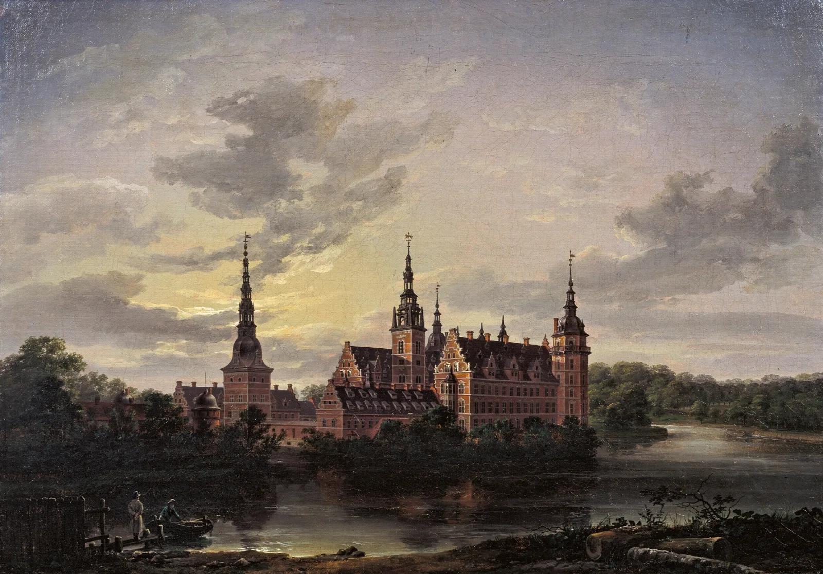 Frederiksborg Castle By Moonlight 2 Wall Art by Johan Christian Dahl - Canvas Print