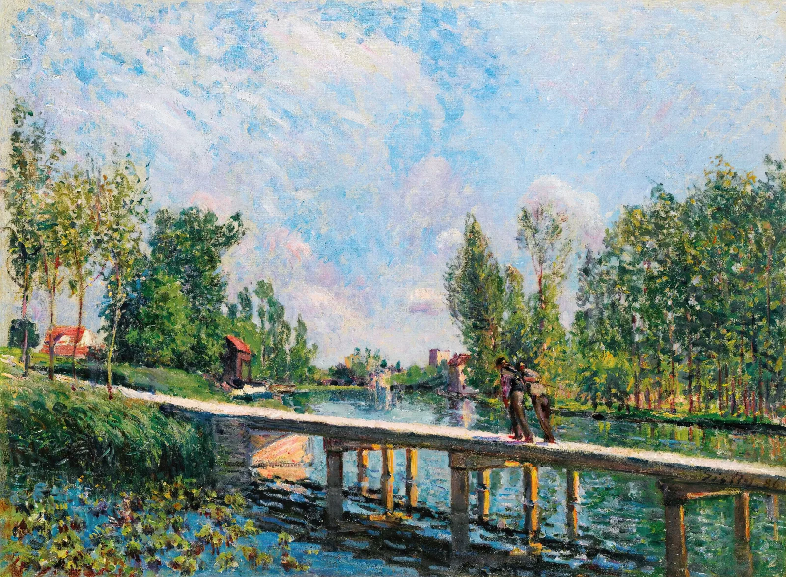 La Passerelle Chemin De Halage Du Canal Du Loing Wall Art by Alfred Sisley - Canvas Print