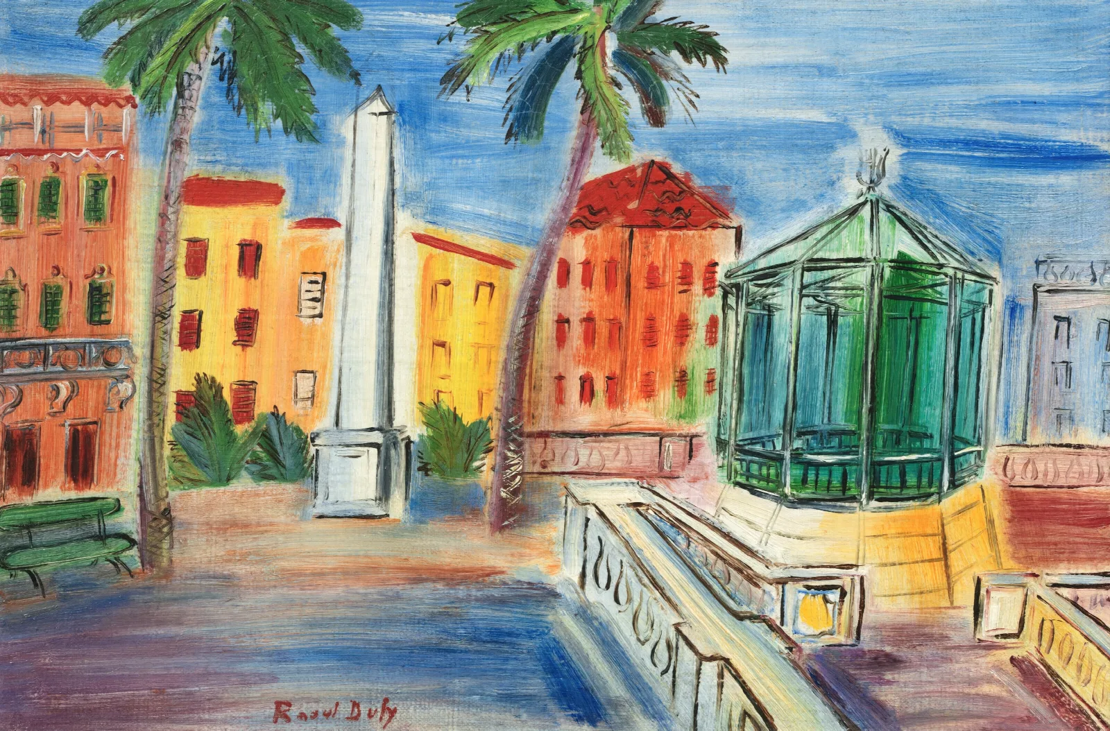 La Place Dhyeres Lobelisque Et Le Kiosque A Musique Wall Art by Raoul Dufy - Canvas Print