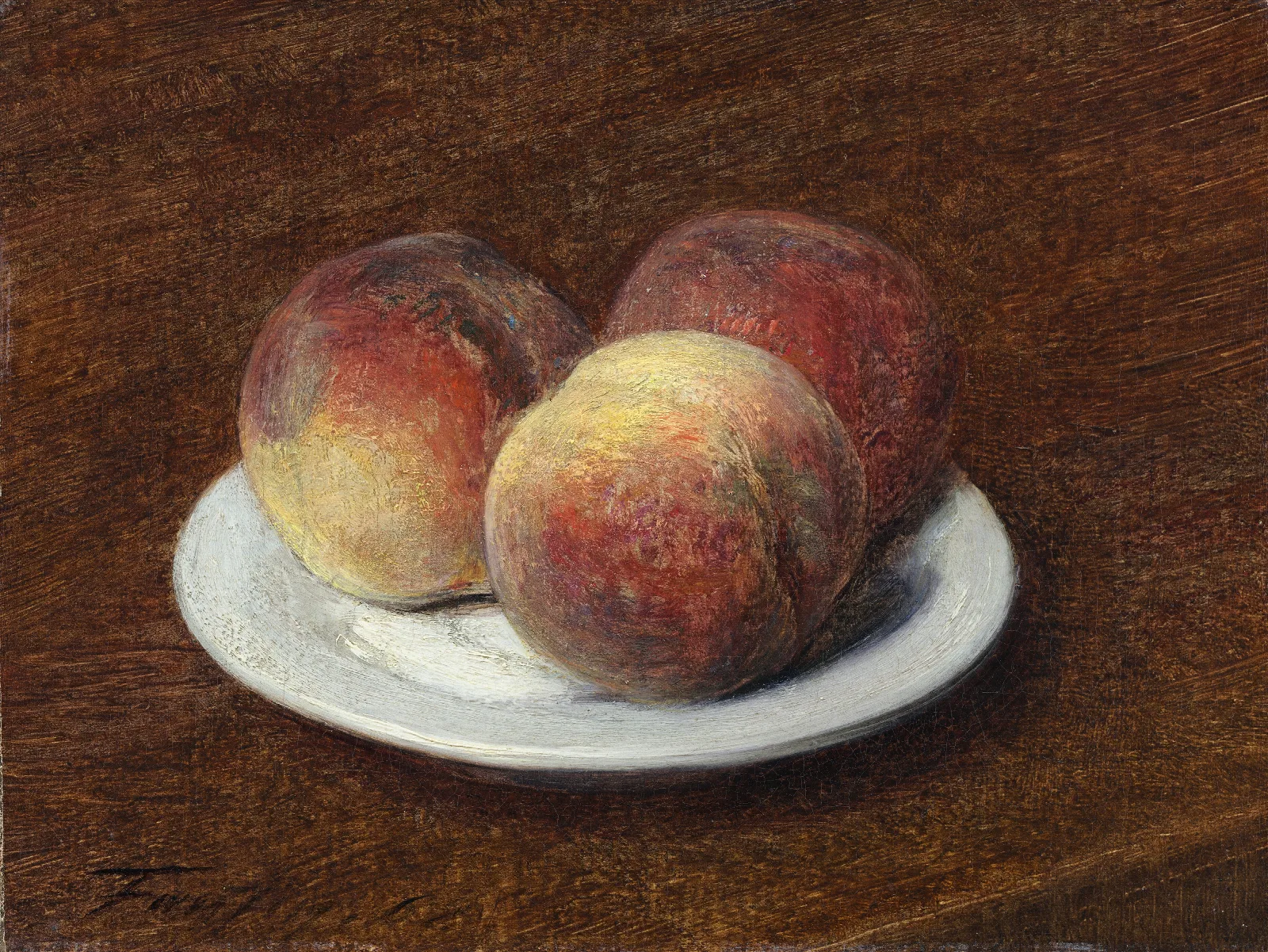 Three Peaches On A Plate Wall Art by Henri Fantin-Latour - Canvas Print