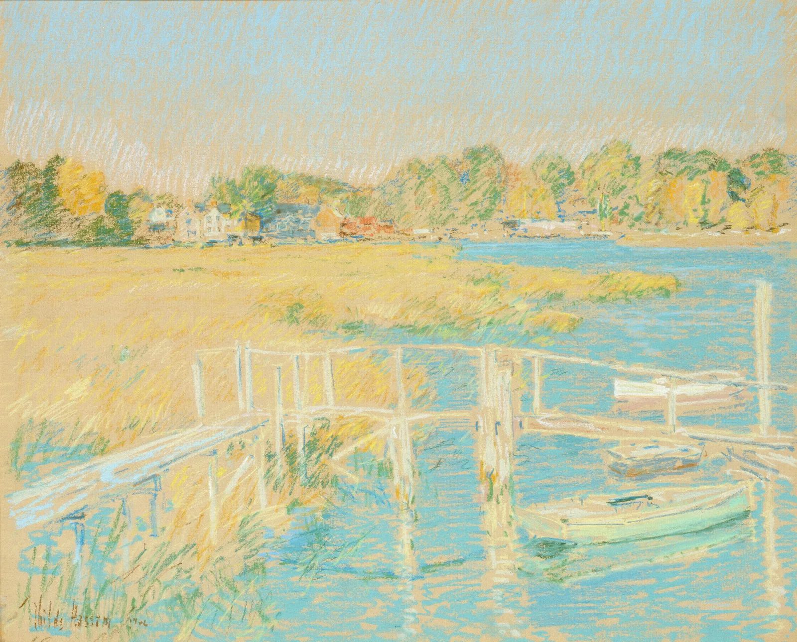 Up The River Late Afternoon October Wall Art by Childe Hassam - Canvas Print