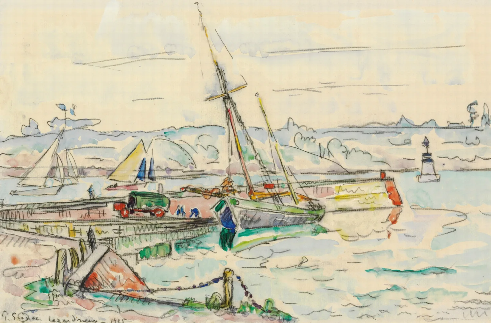 Lezardrieux Voilier A Quai Wall Art by Paul Signac - Canvas Print