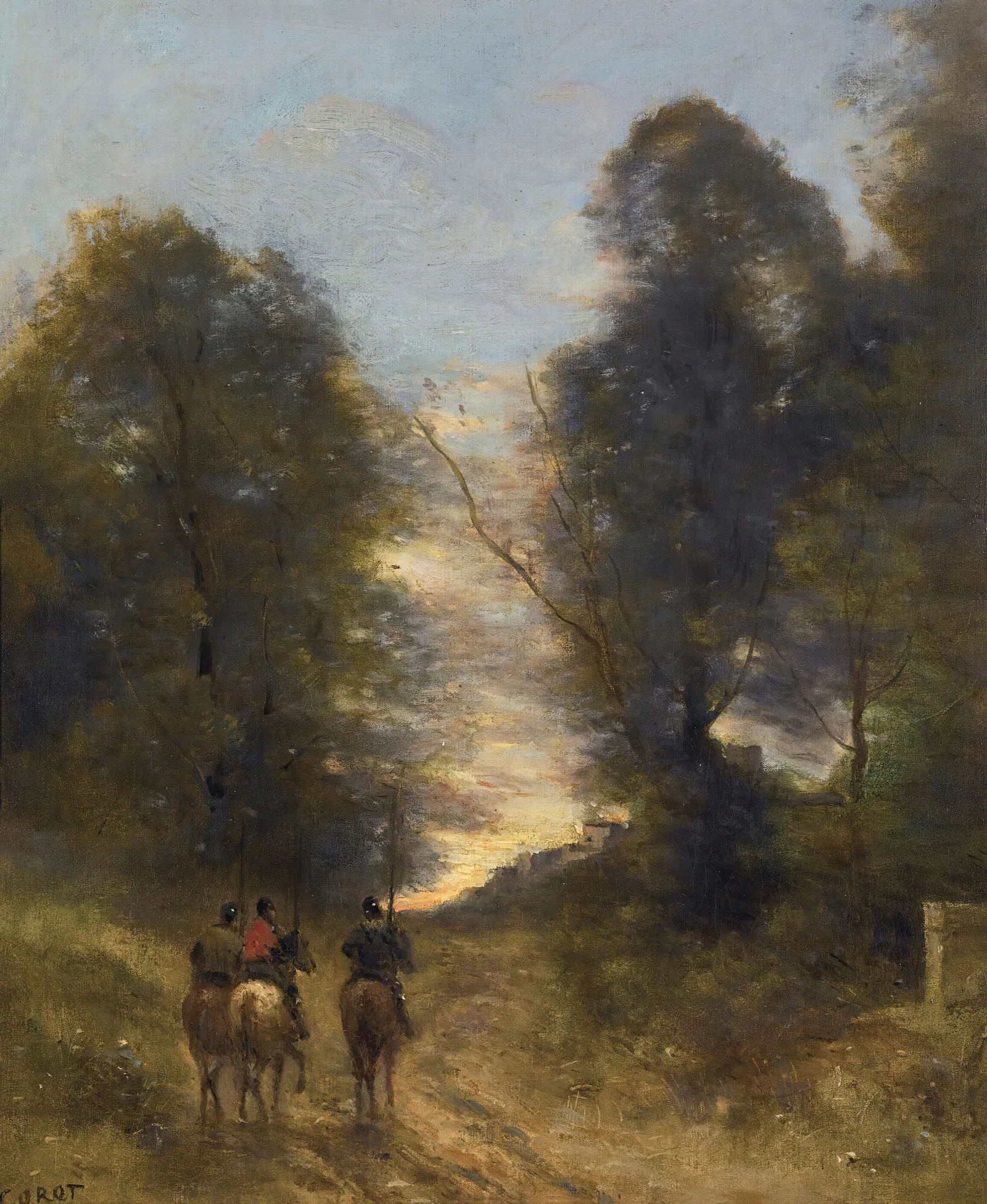 Cavaliers Gaulois Dans Un Paysage Wall Art by Jean-Baptiste-Camille Corot - Canvas Print