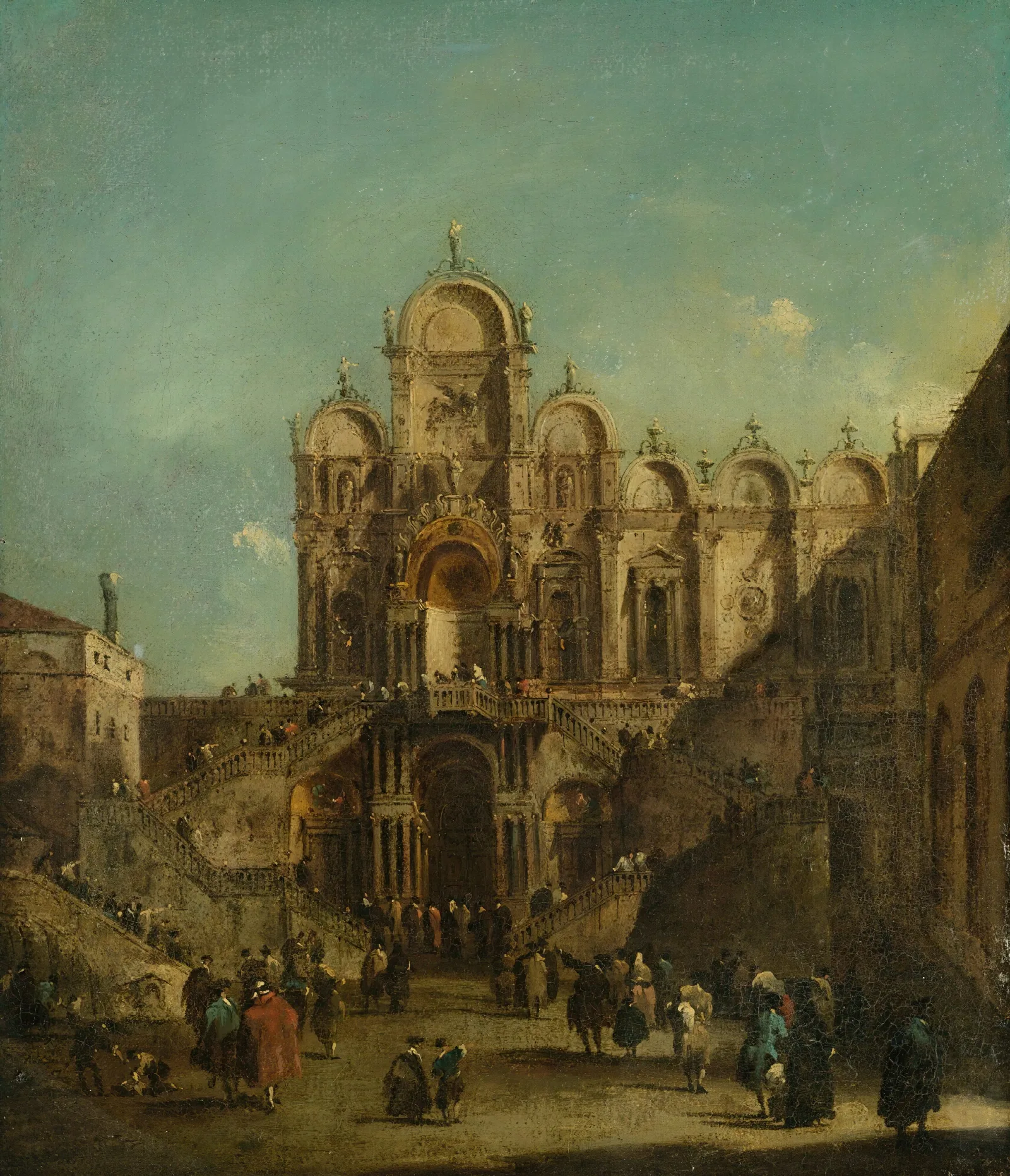 View Of Campo San Zanipolo With The Loggia Erected On The Occasion Of The Blessing Of Pope Pius Vi Wall Art by Francesco Guardi - Canvas Print