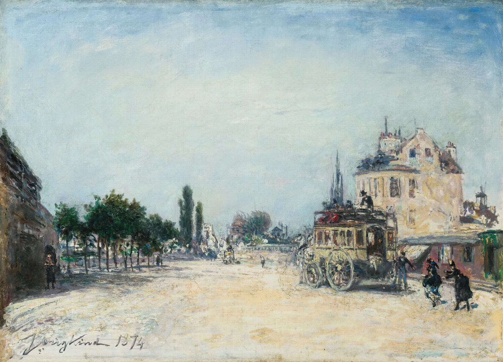L Omnibus De La Glaciere A La Barriere Rochechouart Wall Art by Johan Barthold Jongkind - Canvas Print