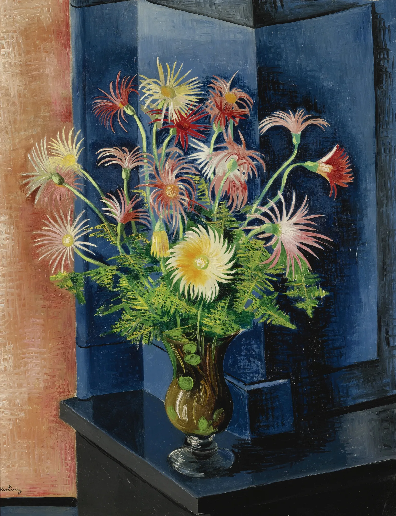 Fougeres Et Gerberas Wall Art by Moïse Kisling - Canvas Print