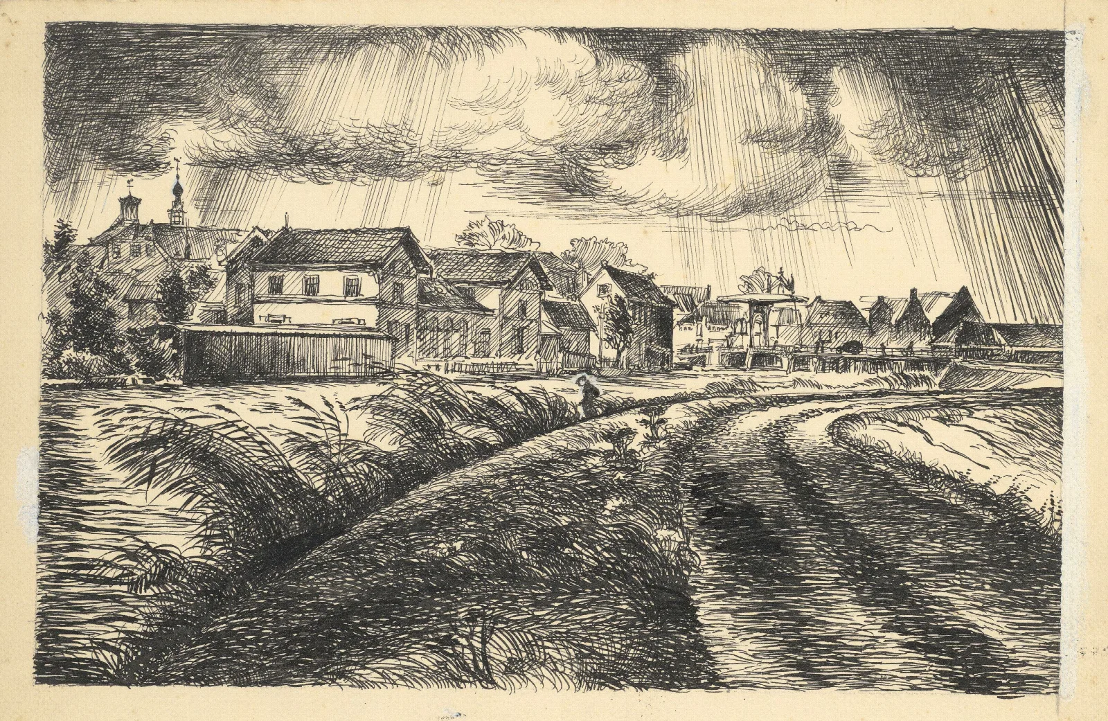 Gezicht Vanaf De Oostdijk In De Beemster Op Het Witte Huis Purmerend Rechts Is De Beemster Brug Zichtbaar Wall Art by Maarten Oortwijn - Canvas Print