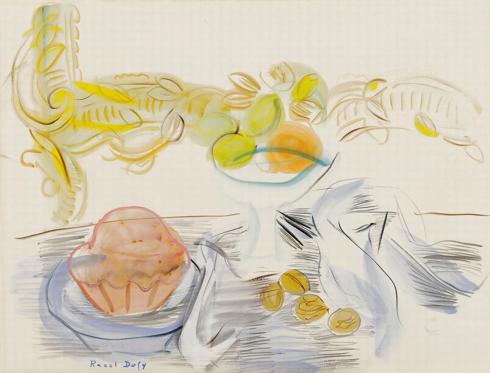 Nature Morte A La Brioche Et Aux Noix Wall Art by Raoul Dufy - Canvas Print