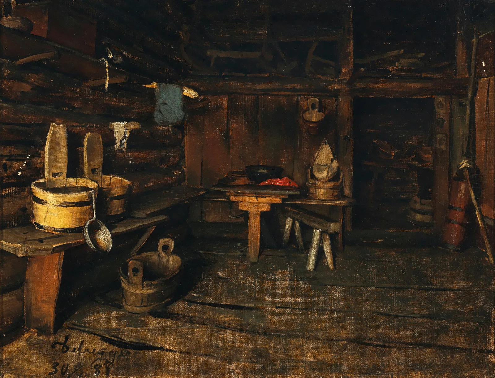 An Alpine Hut Interior Wall Art by Franz von Defregger - Canvas Print