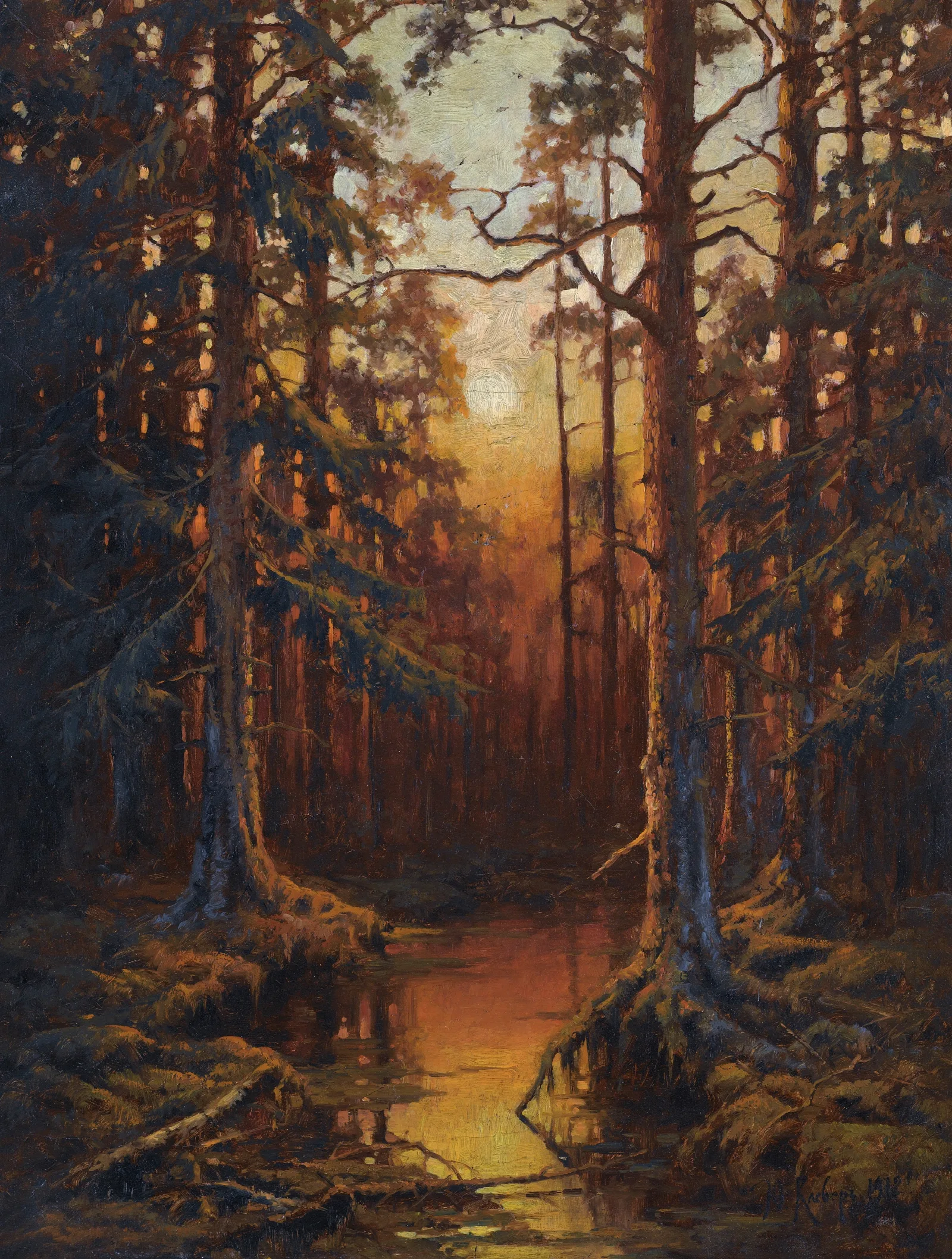 Forest Sunset Wall Art by Julius Sergius Klever - Canvas Print