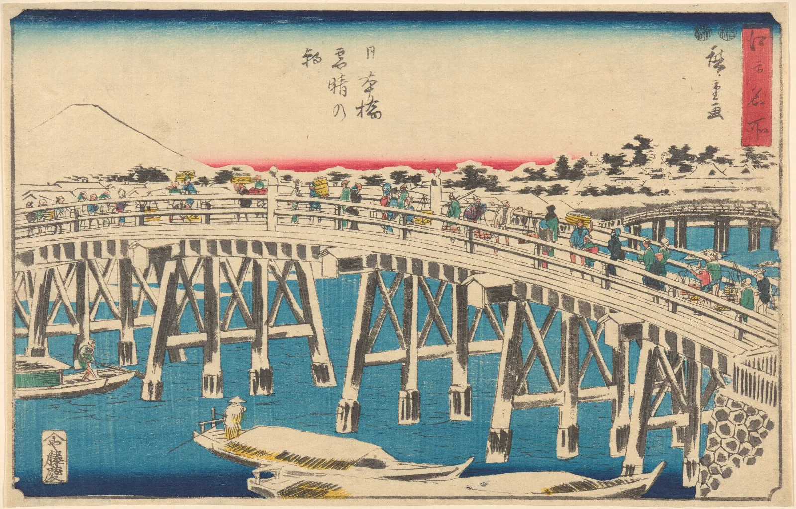 Nihonbashi In Snow Wall Art by Utagawa Hiroshige - Canvas Print