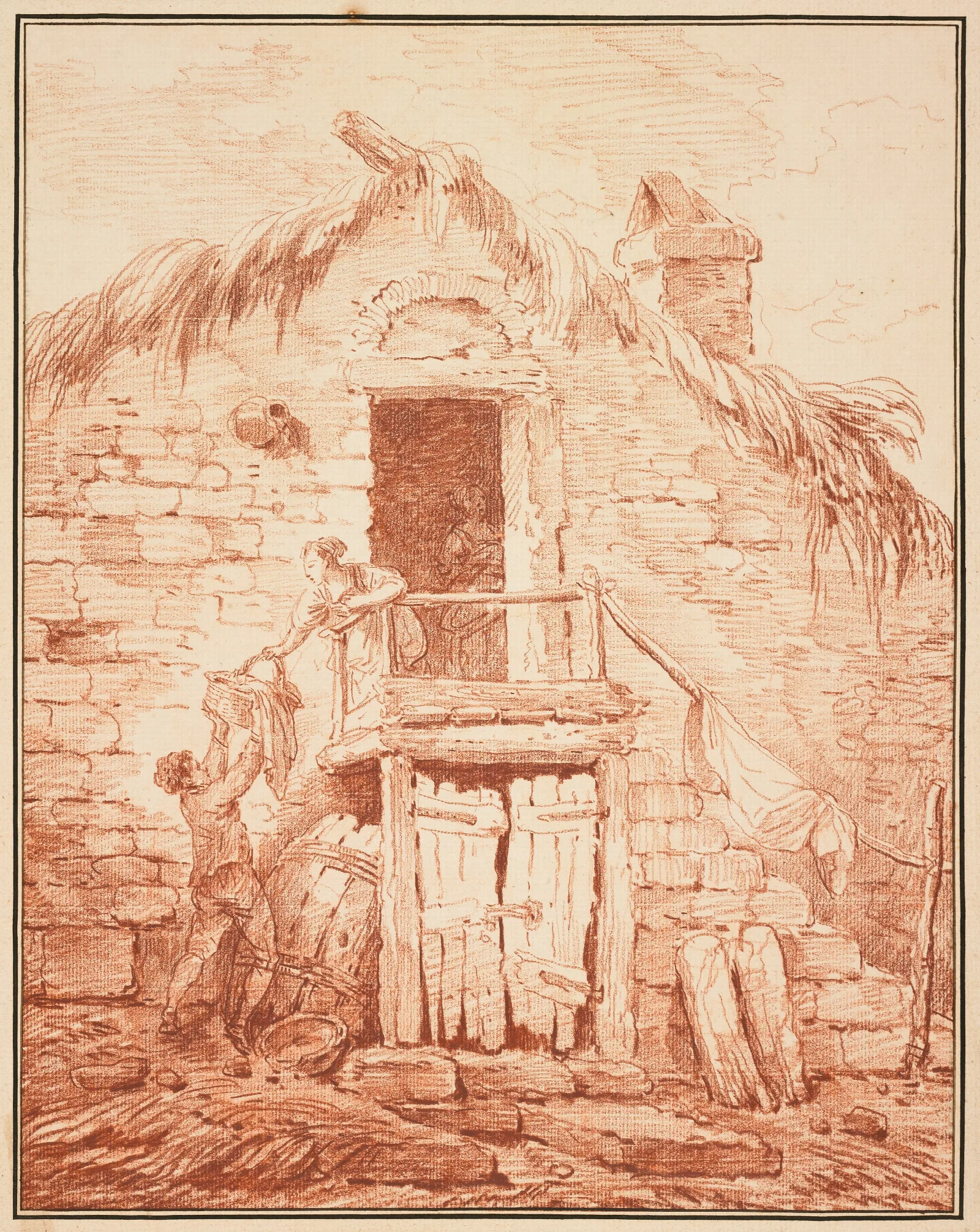 A Stone Cottage Wall Art by Hubert Robert - Canvas Print