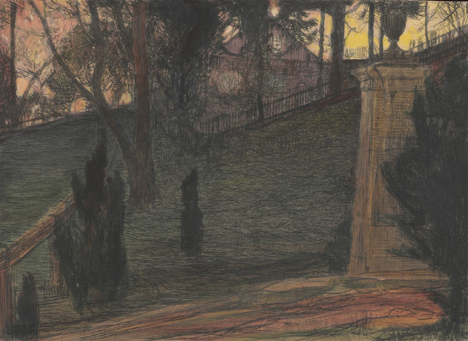 Fragment Of A Garden With An Urn On A Pedestal Wall Art by Feliks Jabłczyński - Canvas Print