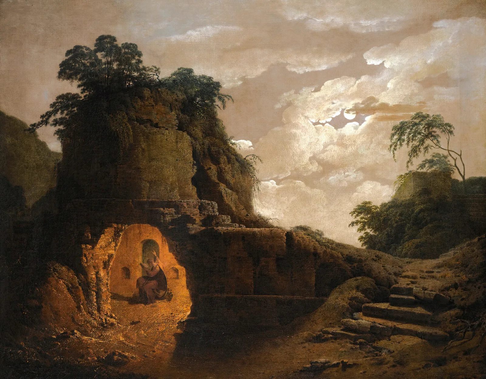 Virgils Tomb By Moonlight Wall Art by Joseph Wright of Derby - Canvas Print