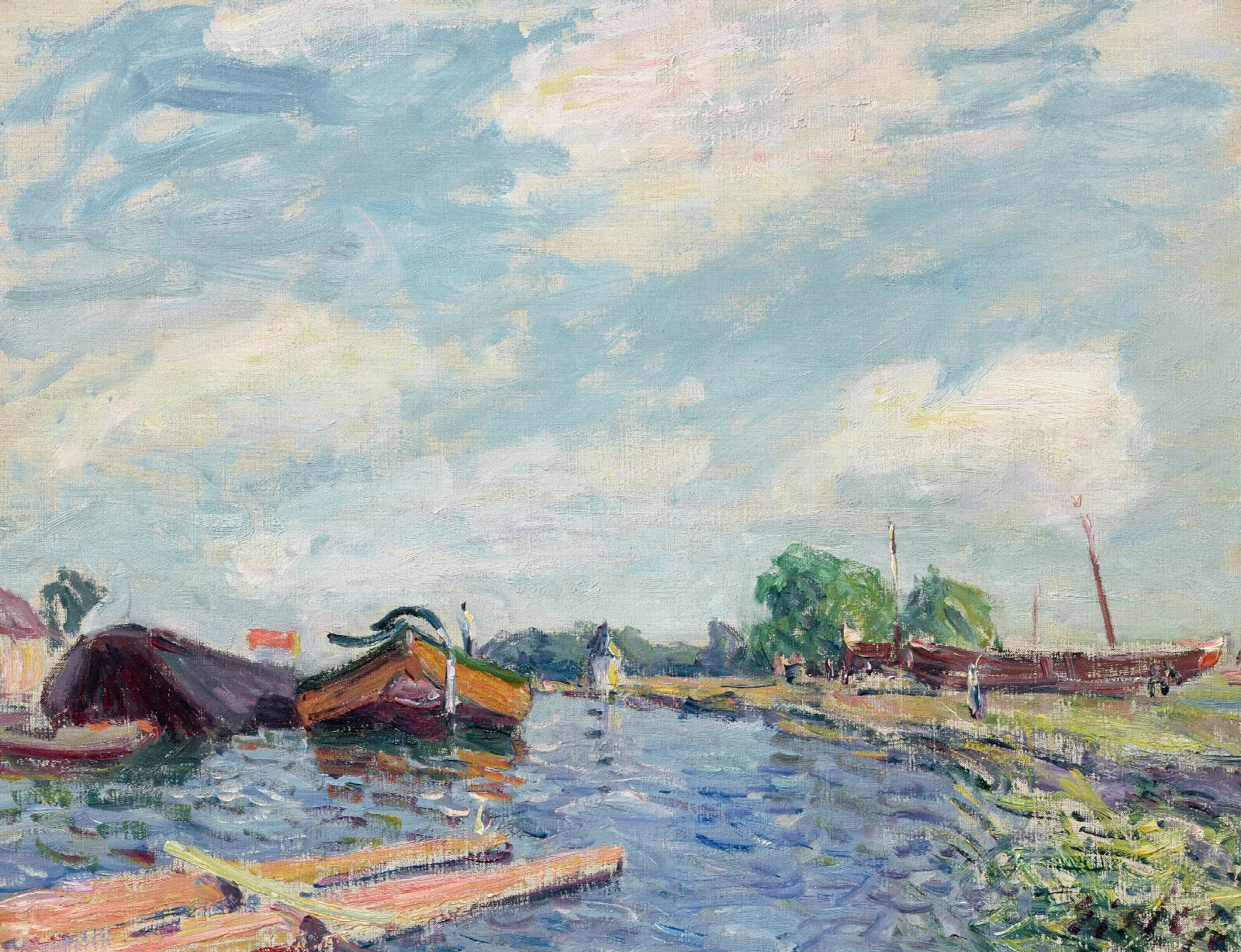Canal Du Loing A Saint Mammes Wall Art by Alfred Sisley - Canvas Print