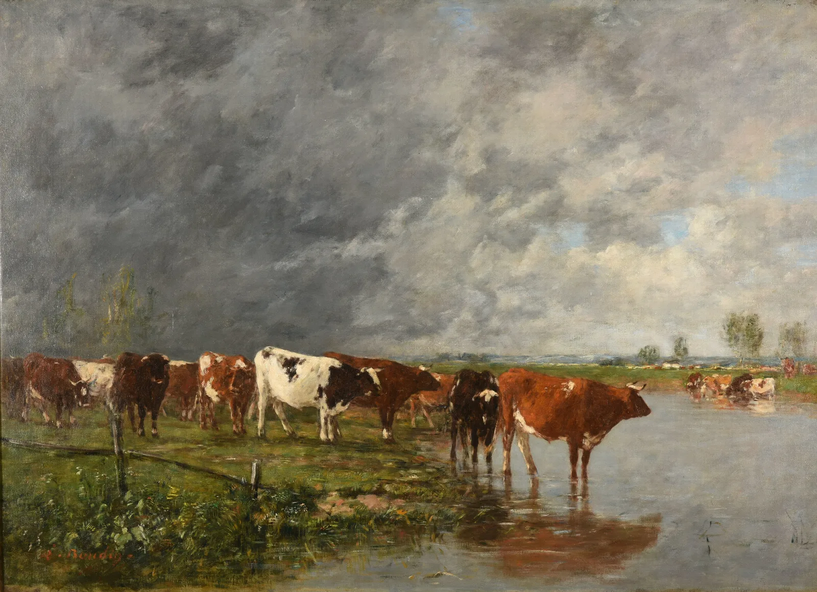 Troupeau Sabreuvant Wall Art by Eugène Boudin - Canvas Print
