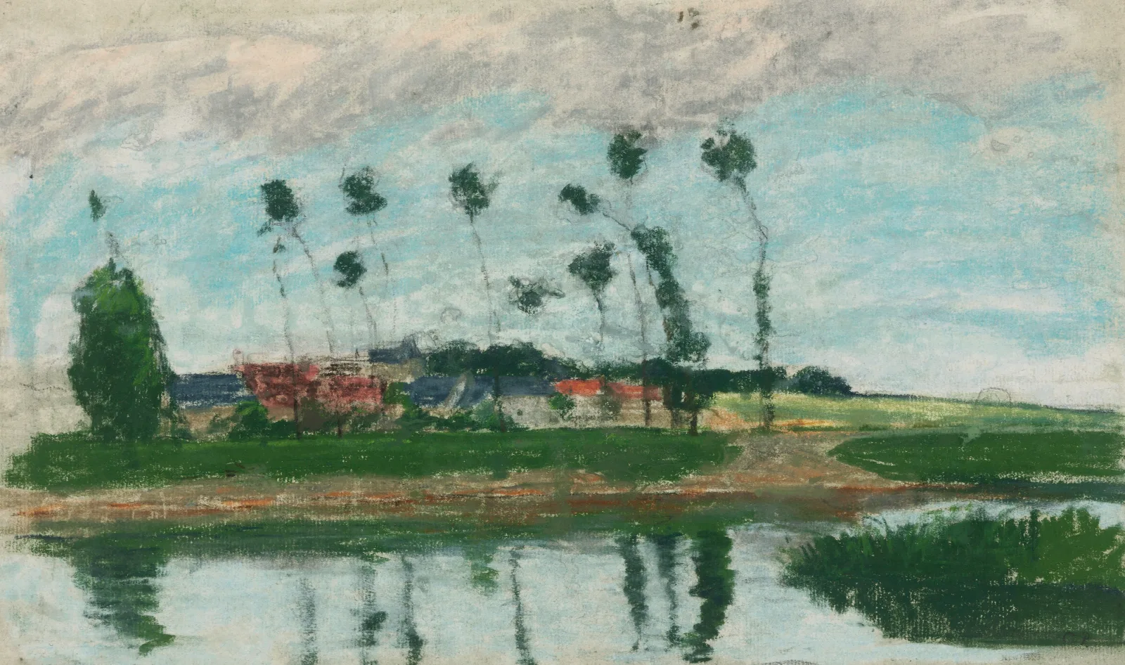 Village Au Bord Dun Etang Wall Art by Camille Pissarro - Canvas Print