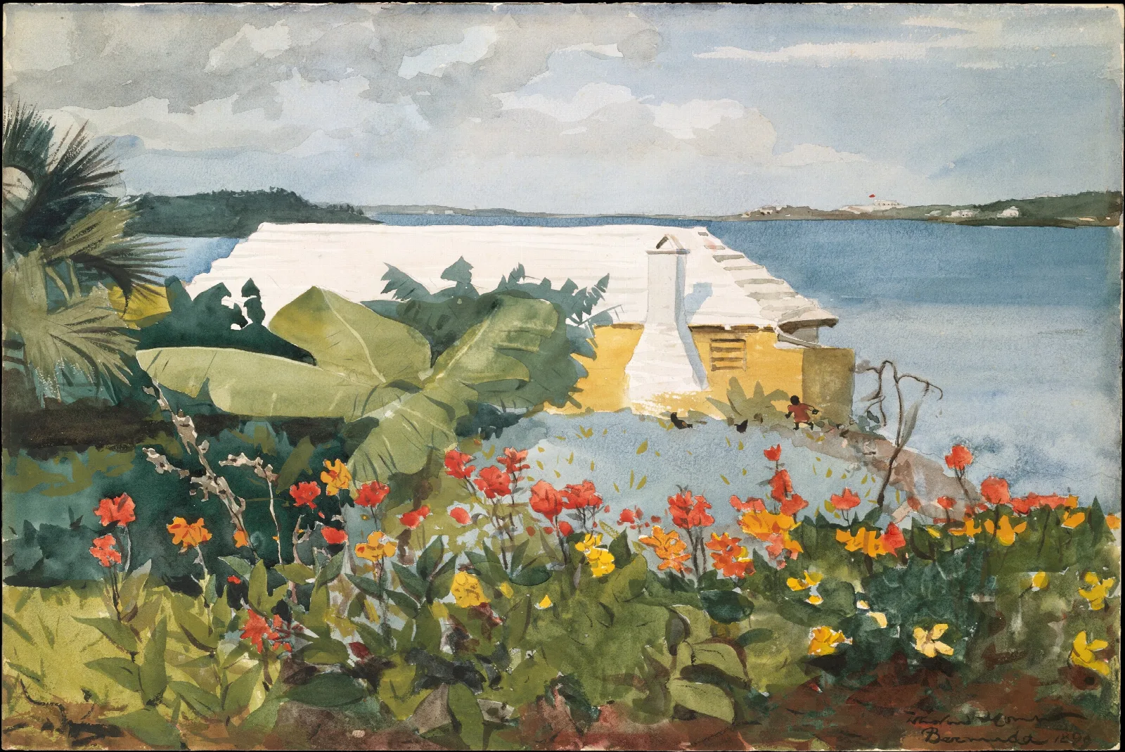 Flower Garden And Bungalow Bermuda Wall Art by Winslow Homer - Canvas Print