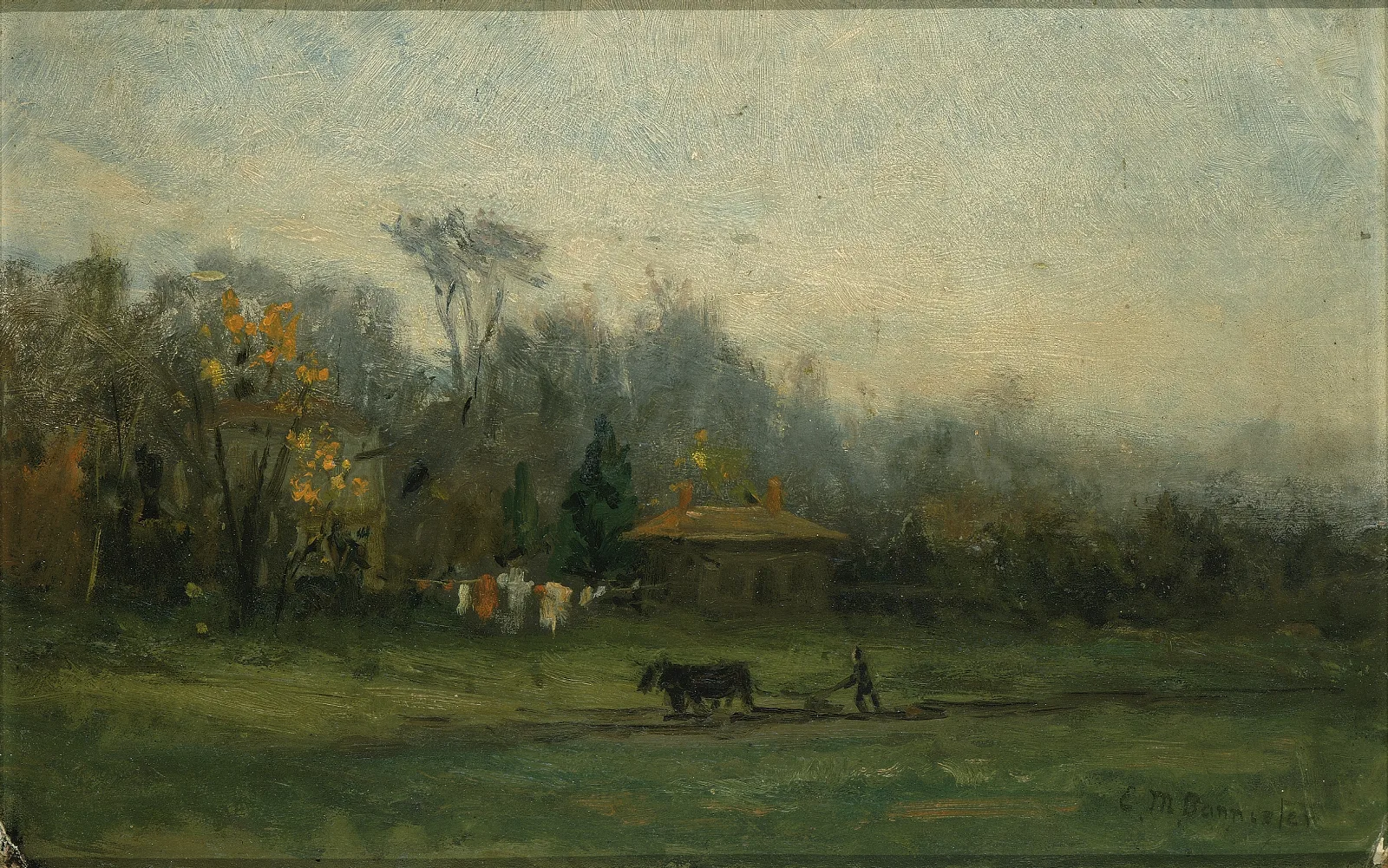 Landscape Landscape With Man Plowing Fields by Edward Mitchell Bannister (1891) Wall Art by Edward Mitchell Bannister - Canvas Print