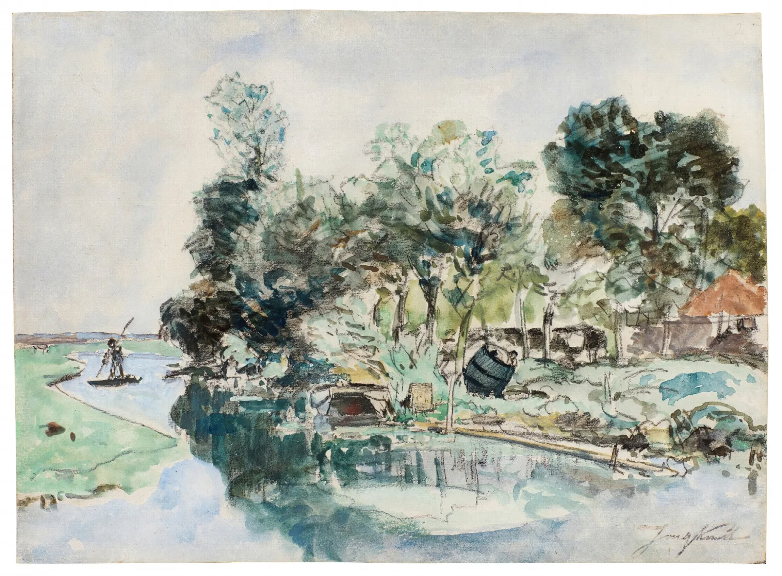 Promenade En Barque Sur La Riviere Wall Art by Johan Barthold Jongkind - Canvas Print