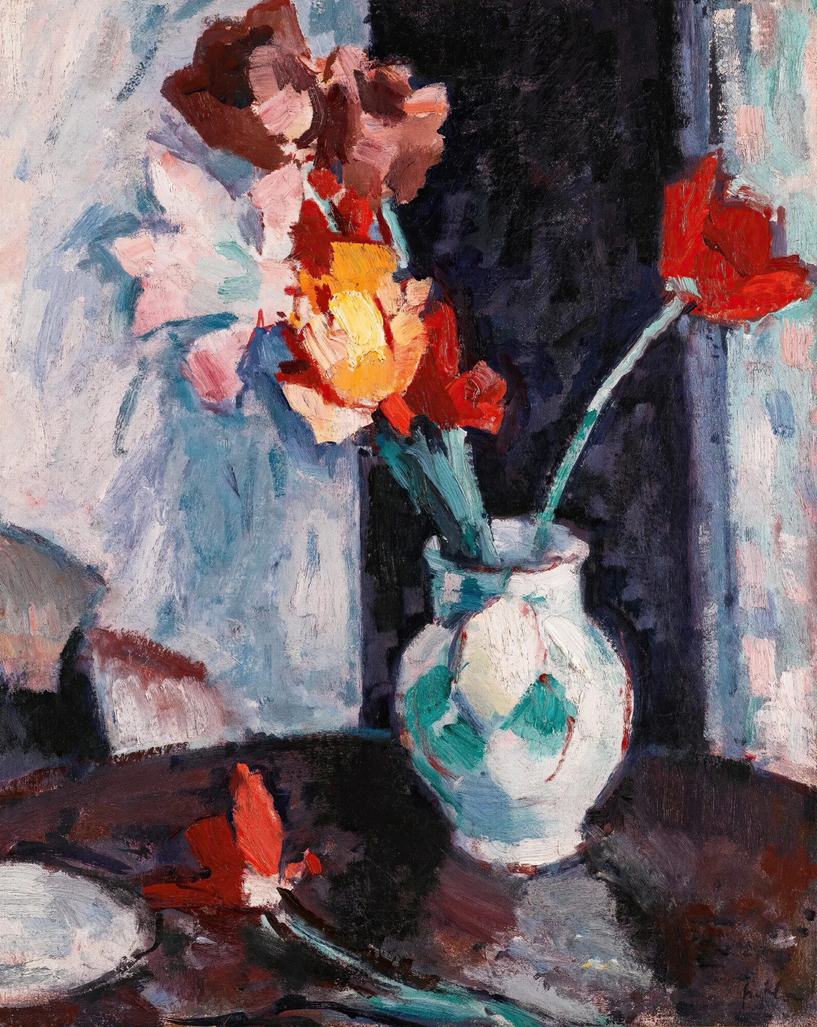 Tulips In A White Vase Wall Art by Samuel John Peploe - Canvas Print