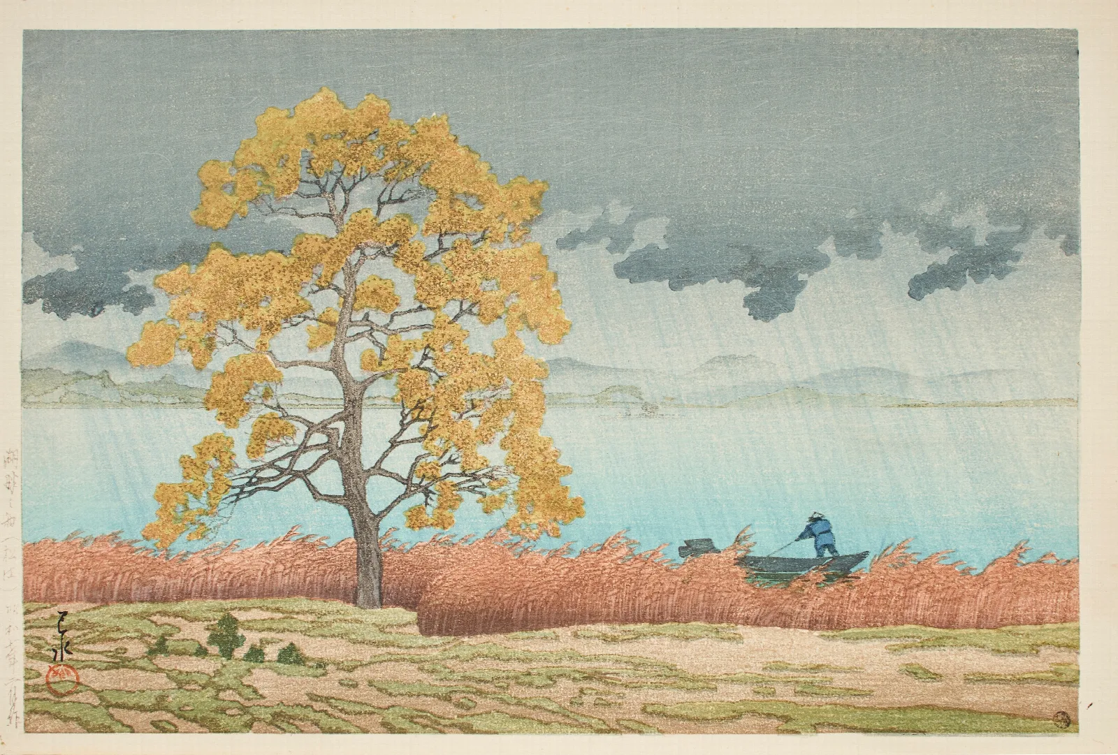 Chihan No Ame Matsue Lakeside Shower Matsue Wall Art by Kawase Hasui - Canvas Print