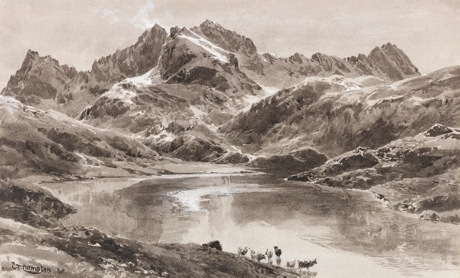 Zursersee Gegen Die Wildgrubenspitze Wall Art by Edward Theodore Compton - Canvas Print