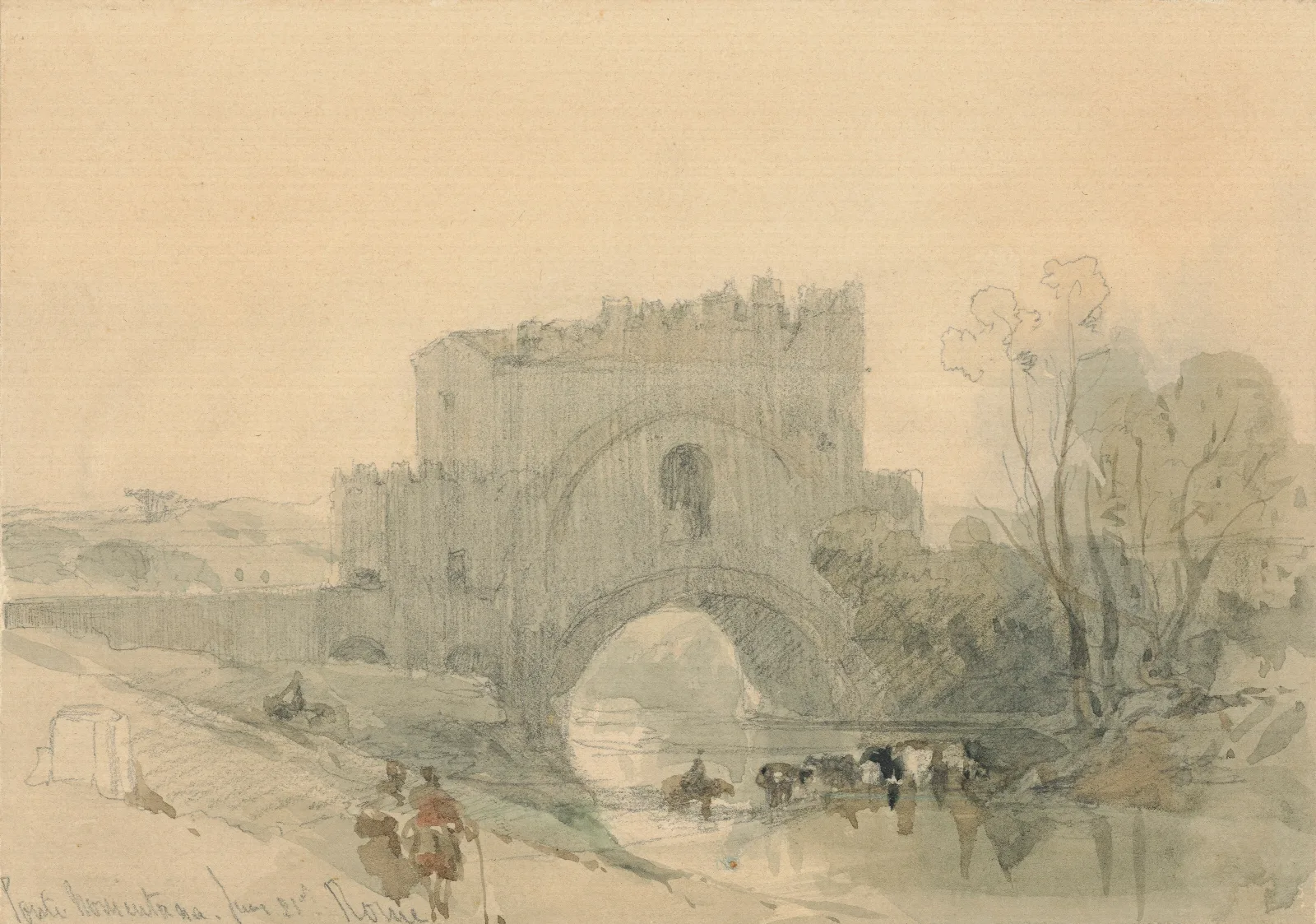 View Of The Ponte Nomentano Rome Wall Art by David Roberts - Canvas Print