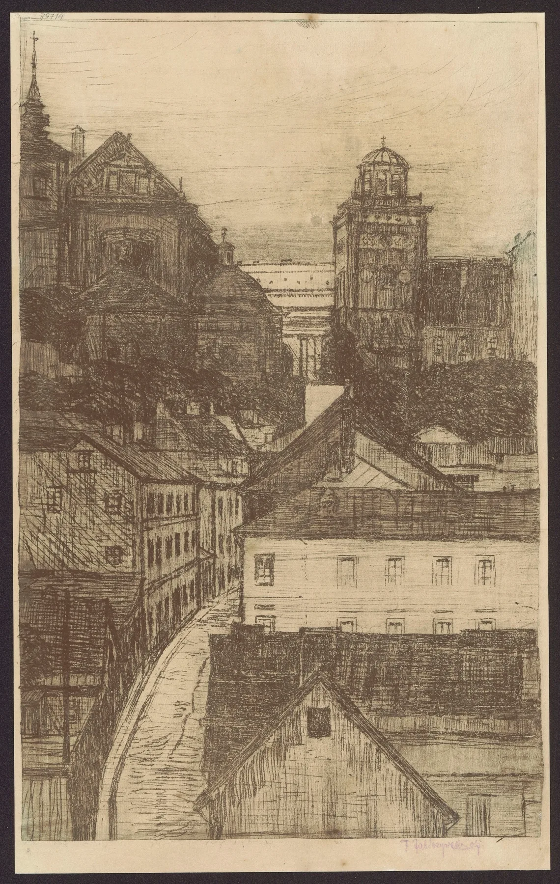 View Of Mariensztat Street Towards Krakowskie Przedmiescie Street Wall Art by Feliks Jabłczyński - Canvas Print