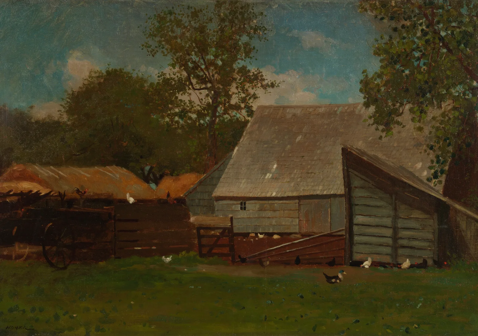 Farmyard With Ducks And Chickens Wall Art by Winslow Homer - Canvas Print