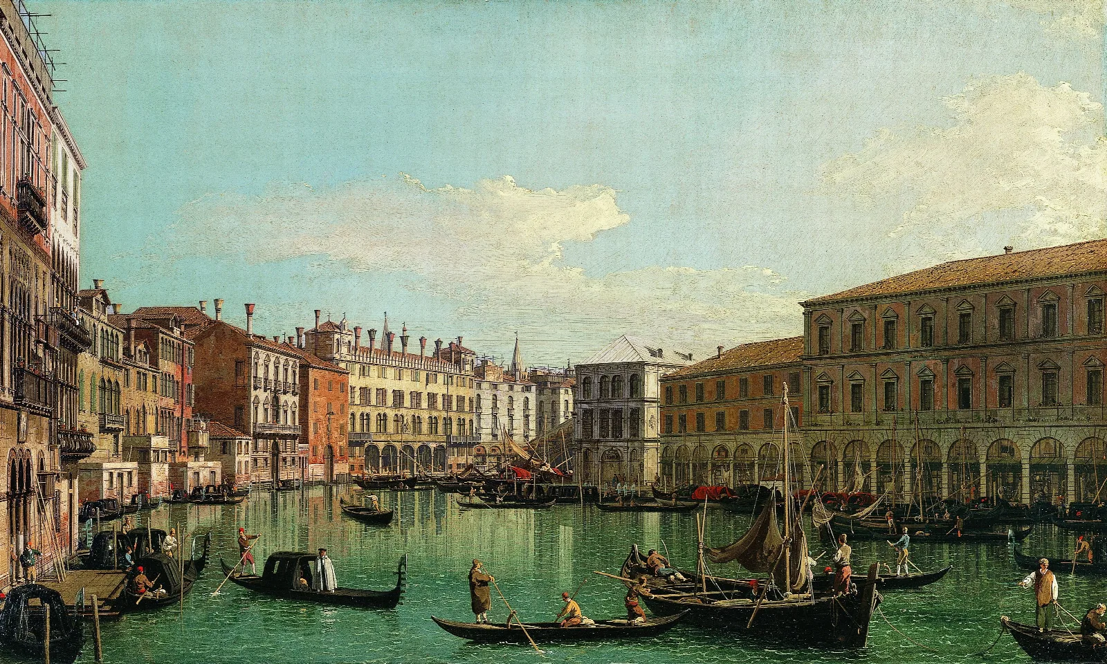 The Grand Canal Venice Looking South Toward The Rialto Bridge Wall Art by Canaletto - Canvas Print