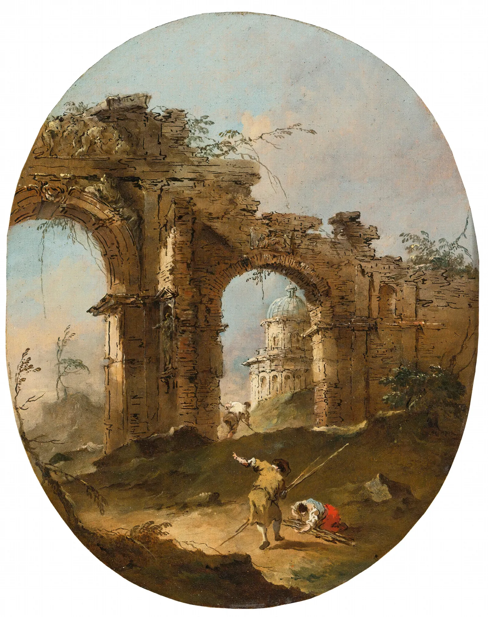 An Architectural Capriccio With Figures By A Ruined Arch Wall Art by Francesco Guardi - Canvas Print