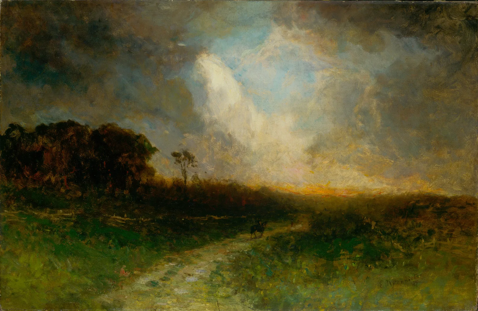Landscape Landscape Man On Horse by Edward Mitchell Bannister (1884) Wall Art by Edward Mitchell Bannister - Canvas Print
