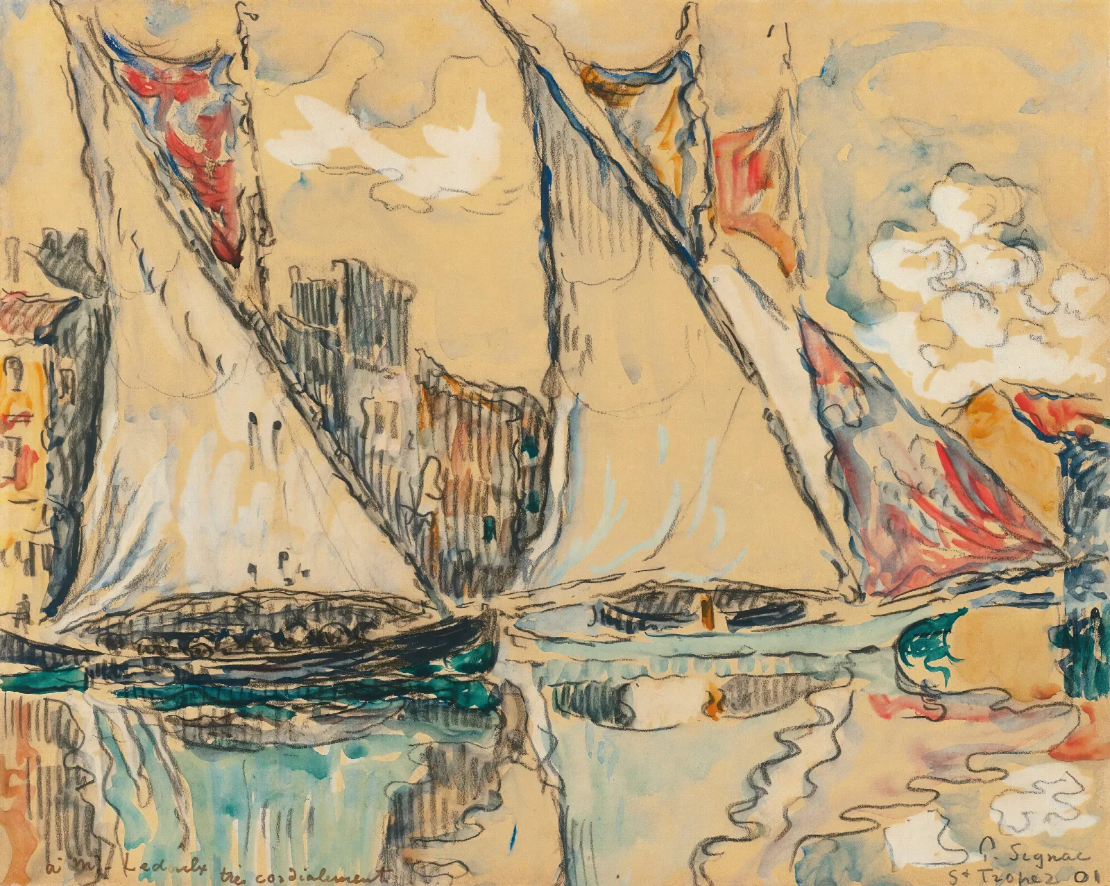 Saint Tropez Voiles Au Sec Wall Art by Paul Signac - Canvas Print