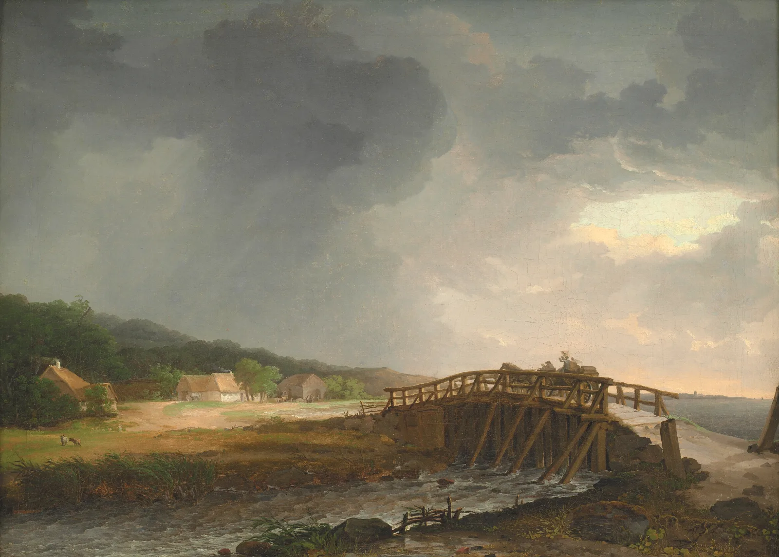 The Bridge Across Tryggevaelde River With A View Of Koge Zealand Wall Art by Johan Christian Dahl - Canvas Print