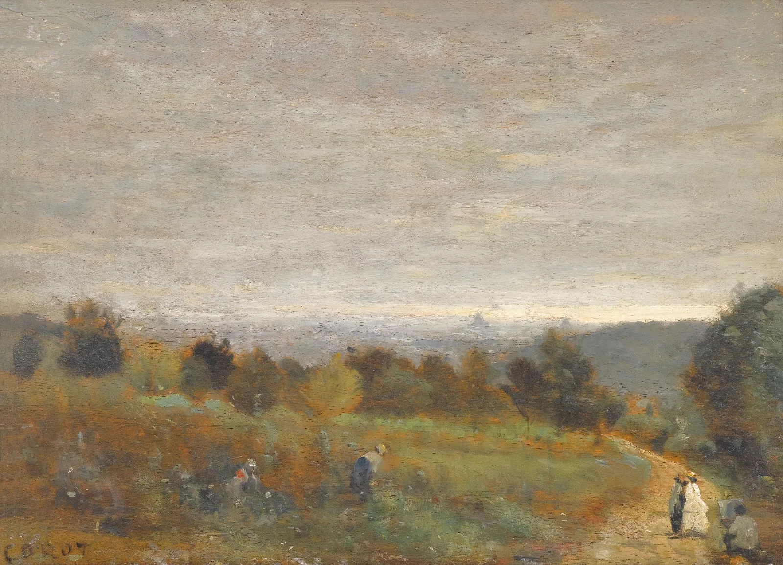 Les Hauteurs De Sevres Paris En Arriere Plan Wall Art by Jean-Baptiste-Camille Corot - Canvas Print