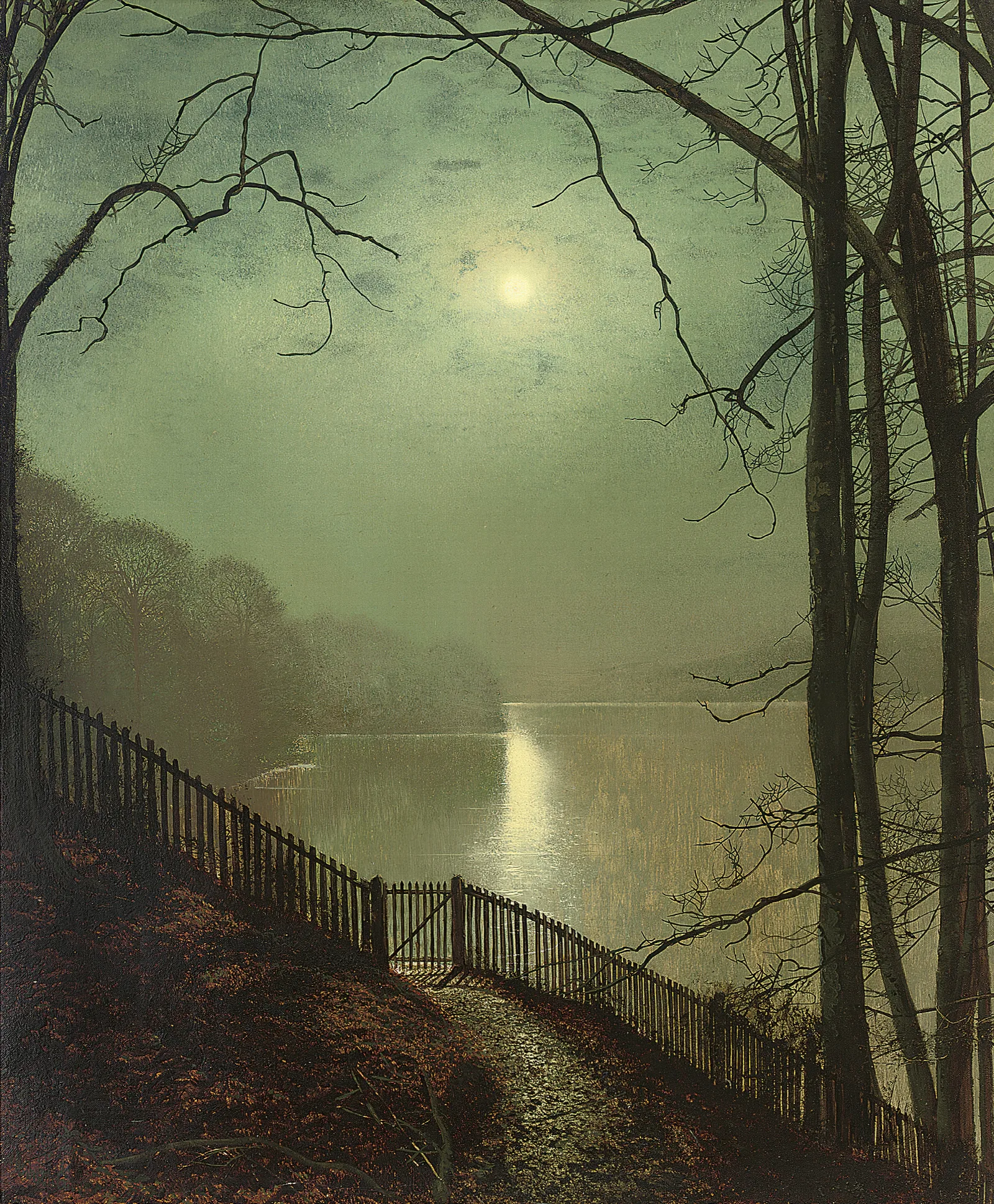 Moonlight On The Lake Roundhay Park Leeds Wall Art by John Atkinson Grimshaw - Canvas Print