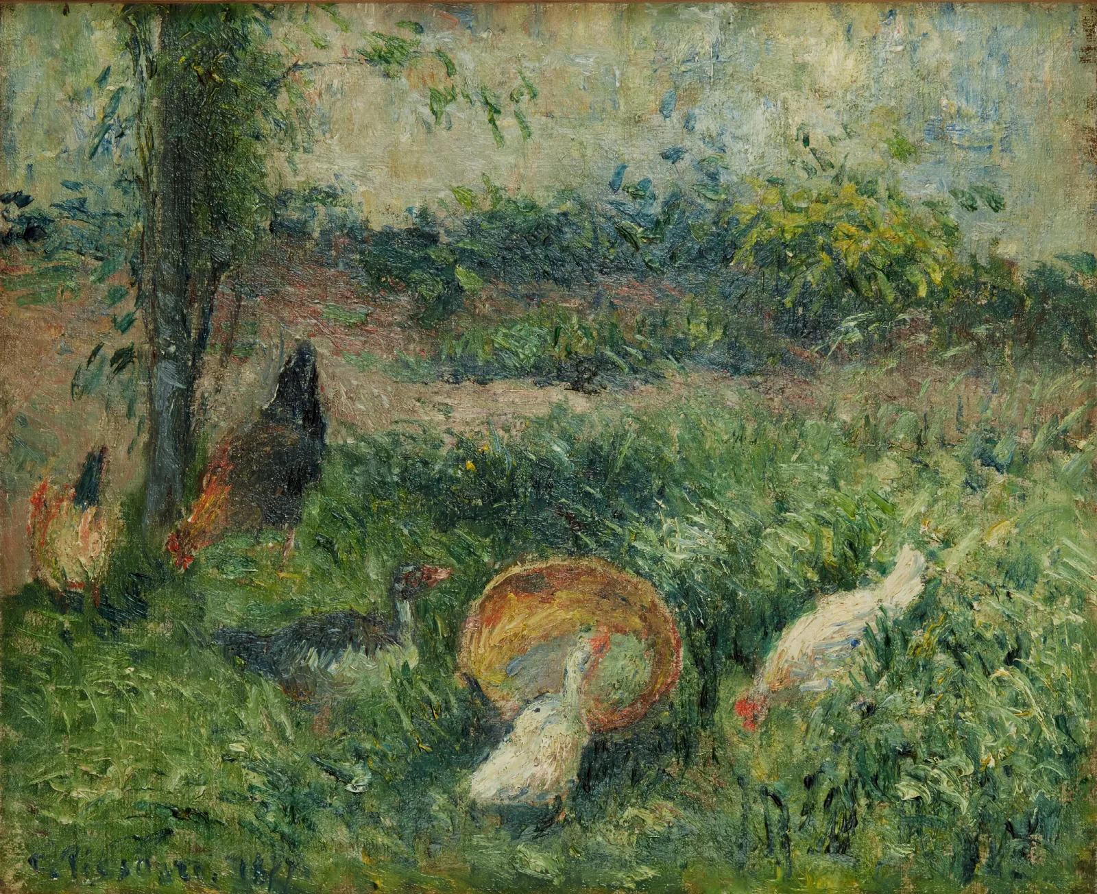 Basse Cour Avec Poules Et Canards Wall Art by Camille Pissarro - Canvas Print