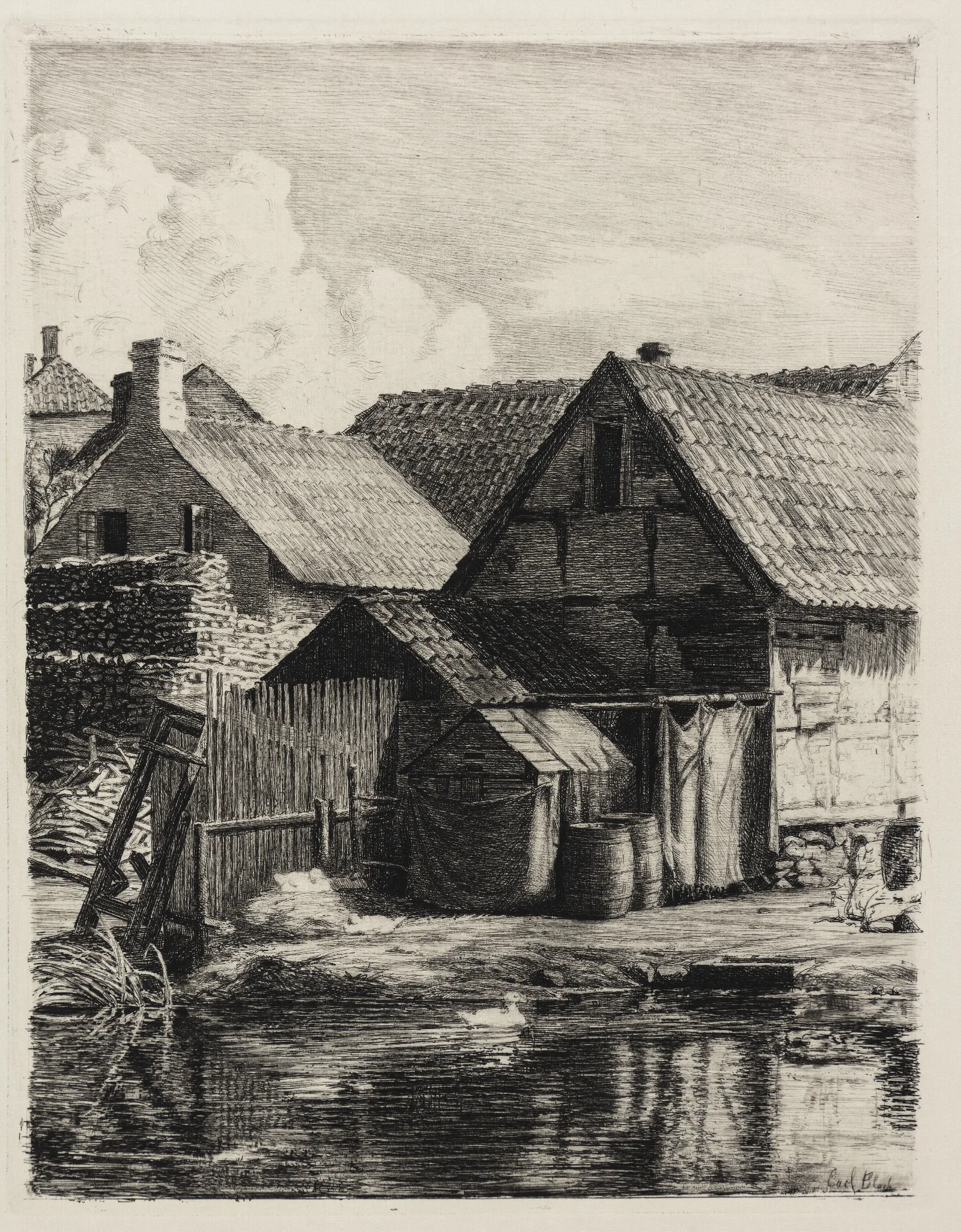 Old Houses From Hellebaek Wall Art by Carl Bloch - Canvas Print