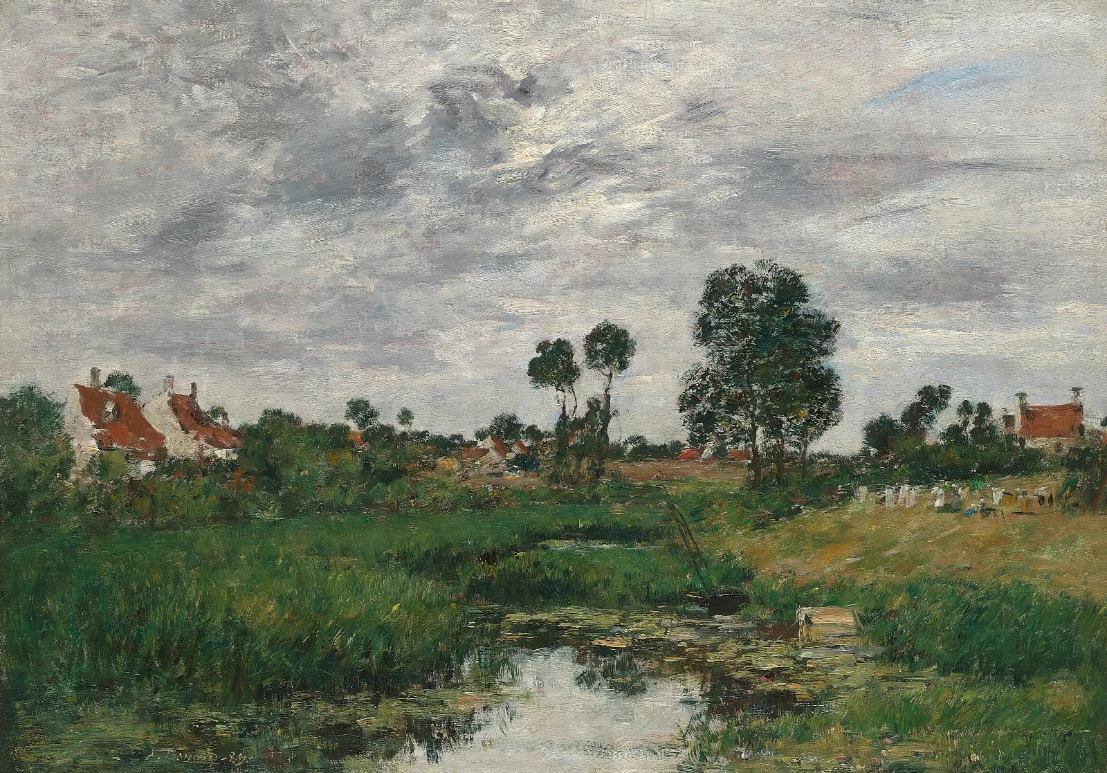 La Maison Du Fermier Environs De Dunkerque 2 Wall Art by Eugène Boudin - Canvas Print