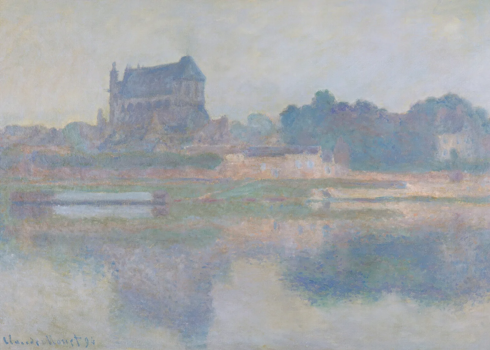 Leglise De Vernon Temps Gris Wall Art by Claude Monet - Canvas Print