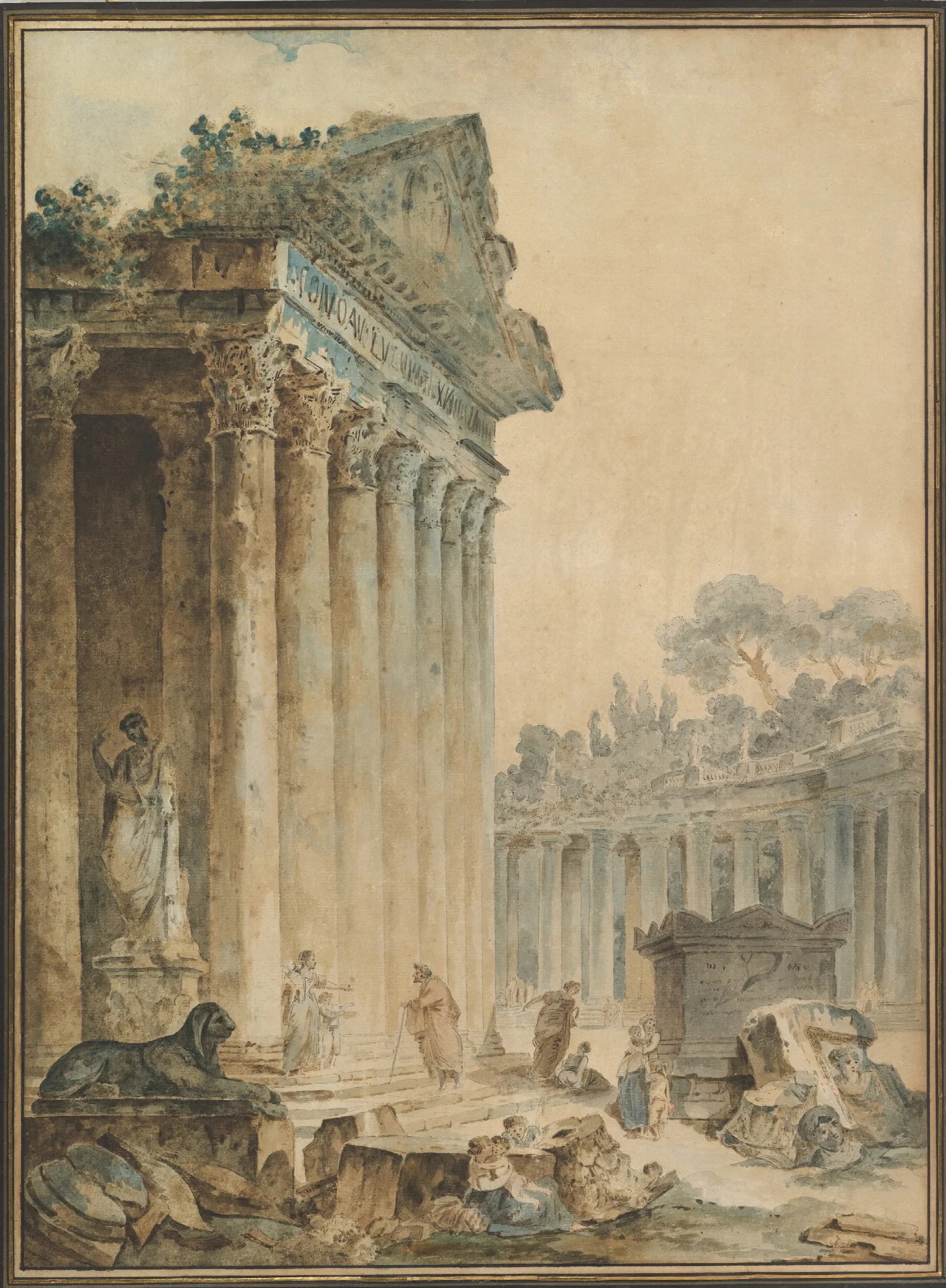 Capriccio With An Ancient Temple Wall Art by Hubert Robert - Canvas Print