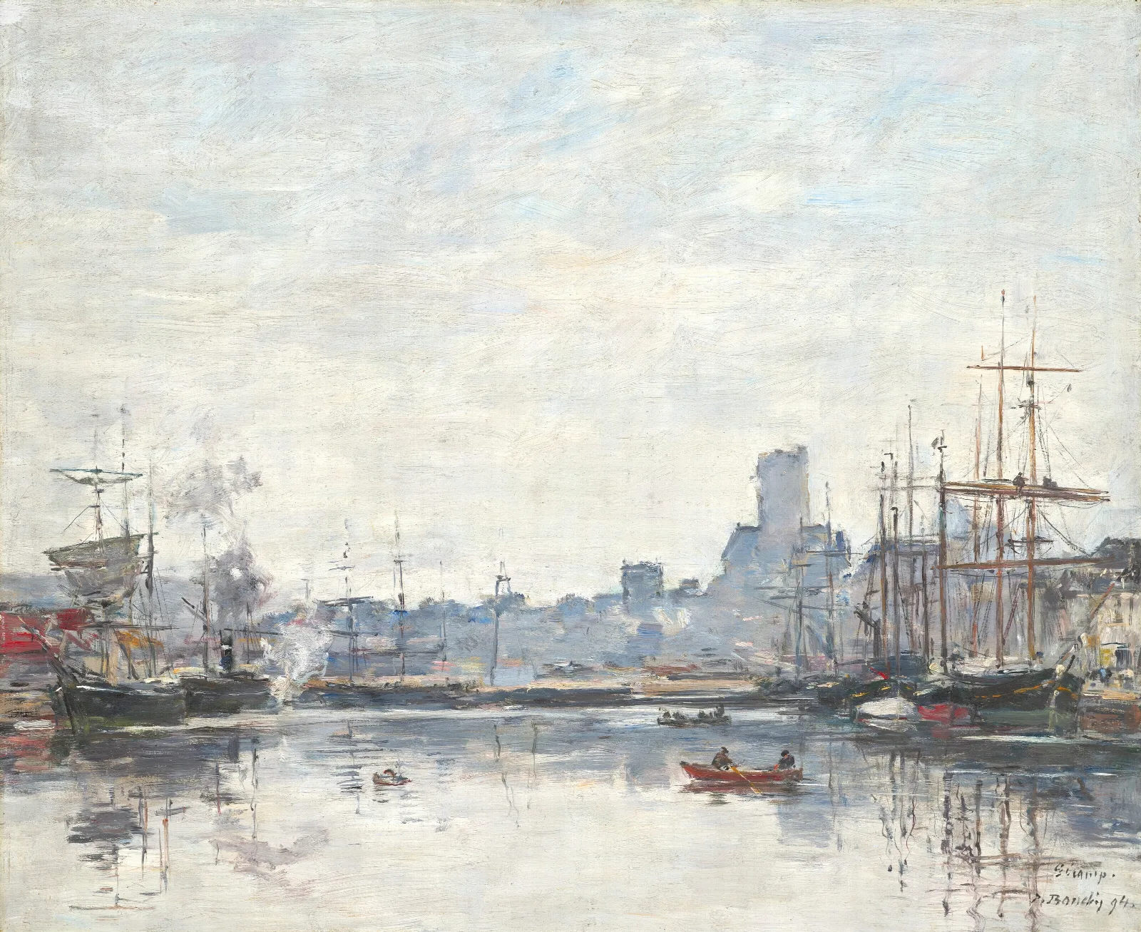Fecamp Le Port Par Temps De Brouillard Wall Art by Eugène Boudin - Canvas Print