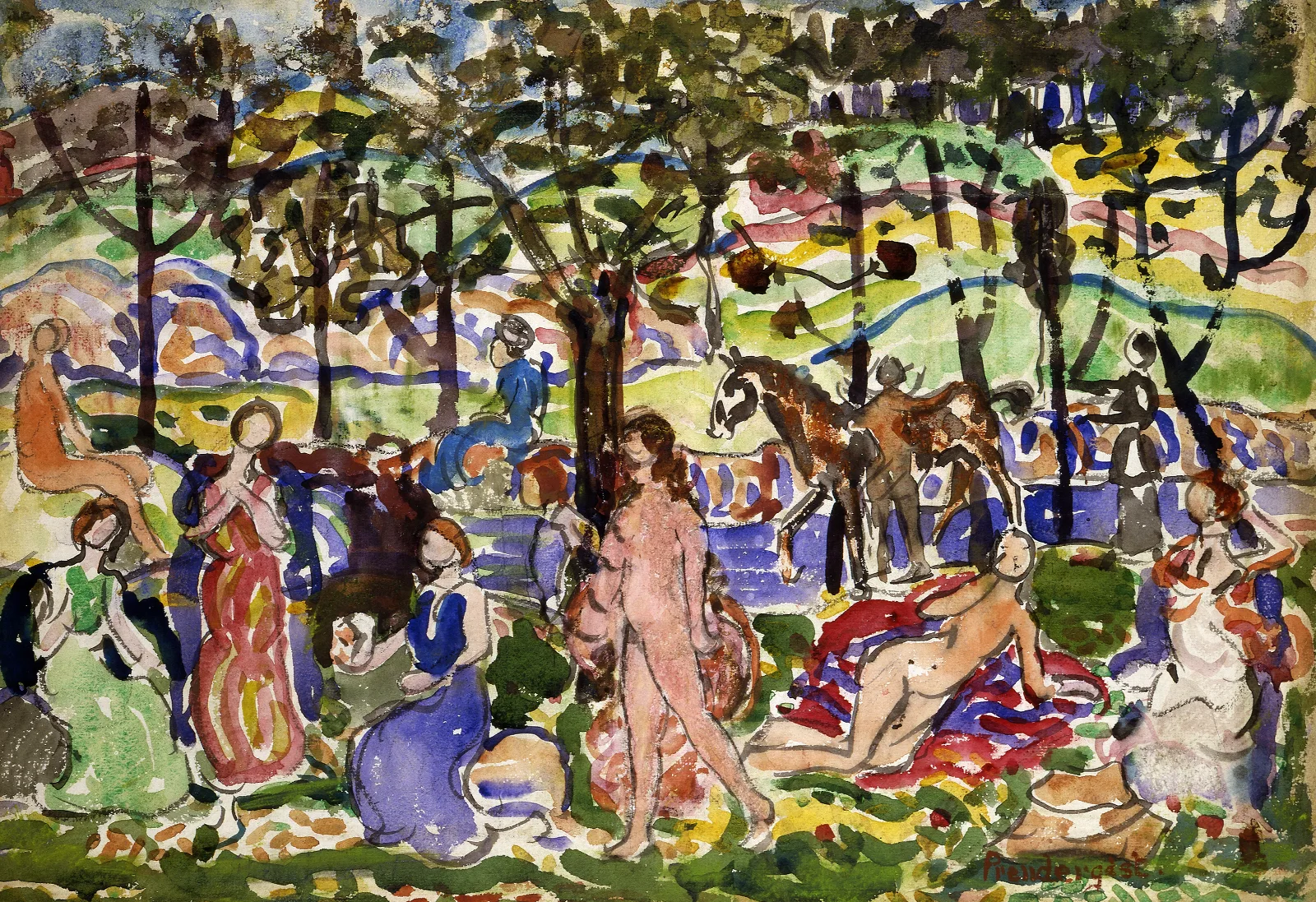 Park Scene Wall Art by Maurice Prendergast - Canvas Print